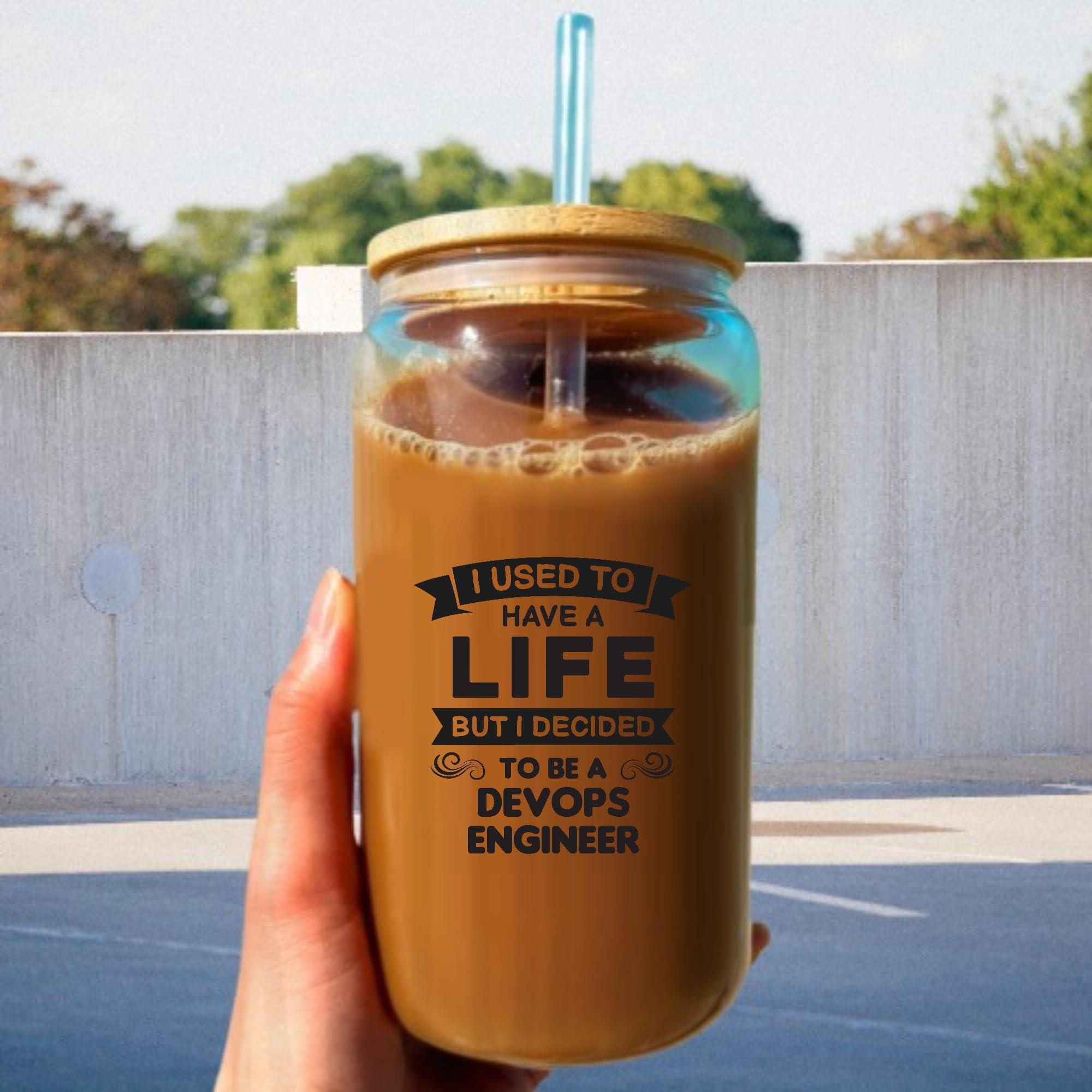 Generic Used to have life Devops Engineer best funny sarcasm joke 16Oz Glass Can with Lid and Straw