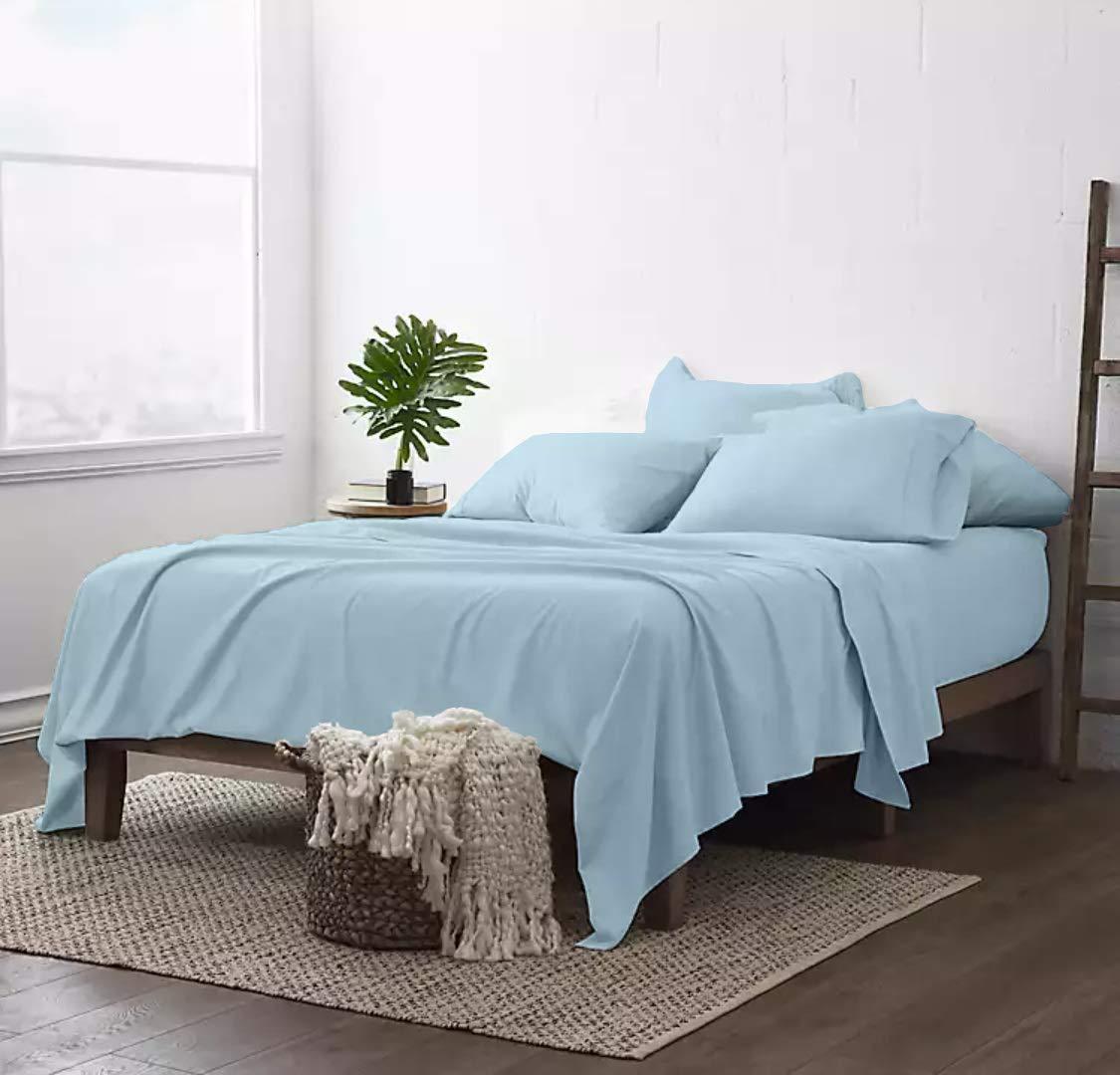 MGPS MGPS Extra-Deep-Pockets 100% GOTS Certified Organic Cotton Sheets, 800-Thread-Count, 4 PC Set, Eco-Friendly, Soft Sateen Weave, Fits Mattress 21\" Deep Pocket - |Split-Head King 34\", Light Blue|