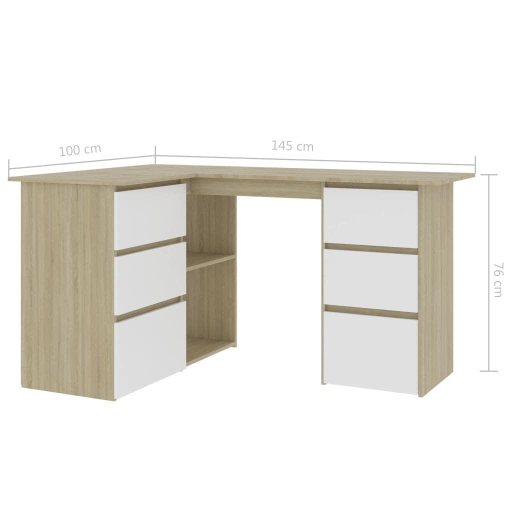 SKM SKM Corner Desk White and Sonoma Oak 57.1"x39.4"x29.9" Chipboard
