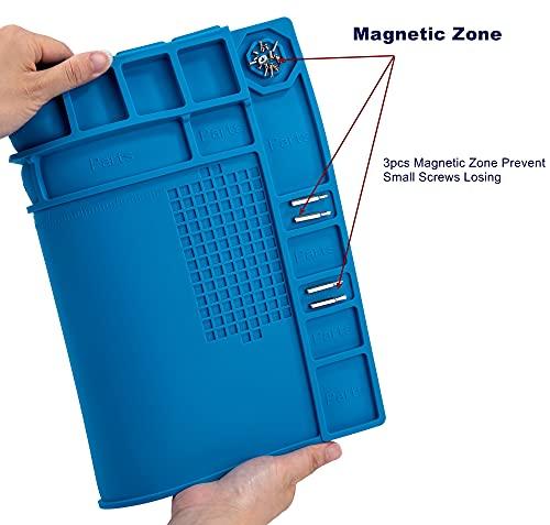 HPFIX Premium Heat Resistant 932F Blue Magnetic Repair Work Mat Large Silicone Soldering Mat for Soldering, Electronics, Computer Cellphone Repair, BGA Soldering Gun Iron Workbench Protection