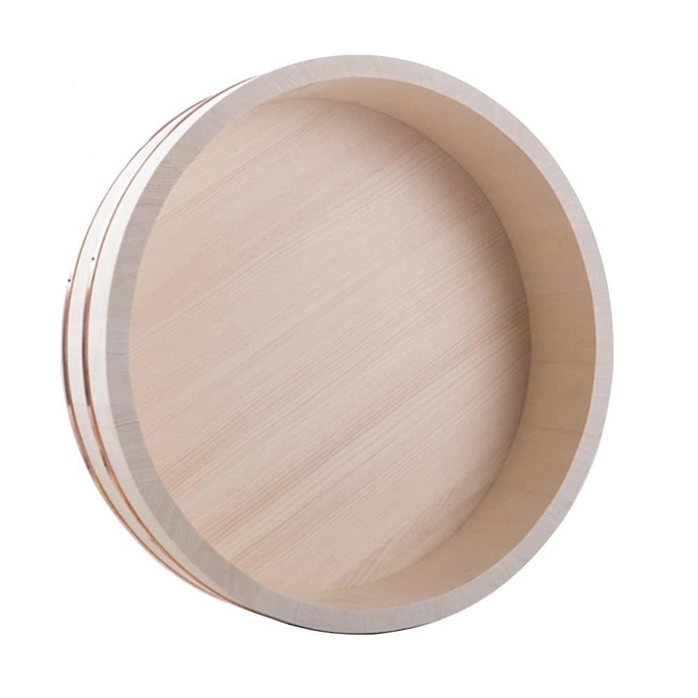 WSHA Wooden Sushi Rice Bowl Hangiri Sushi Oke Rice Mixing Tub 10.6-28.3inch Round Rice Mixing Barrel Container, for Bibimbap Sushi Home Restaurant,42x10cm