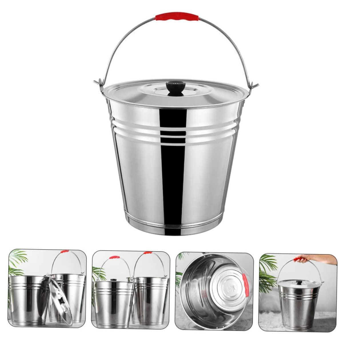 Cabilock Cabilock Ash Bucket with Lid Stainless Steel Fire Pit Ash Pail Large Capacity Outdoor Coal Bucket for BBQ