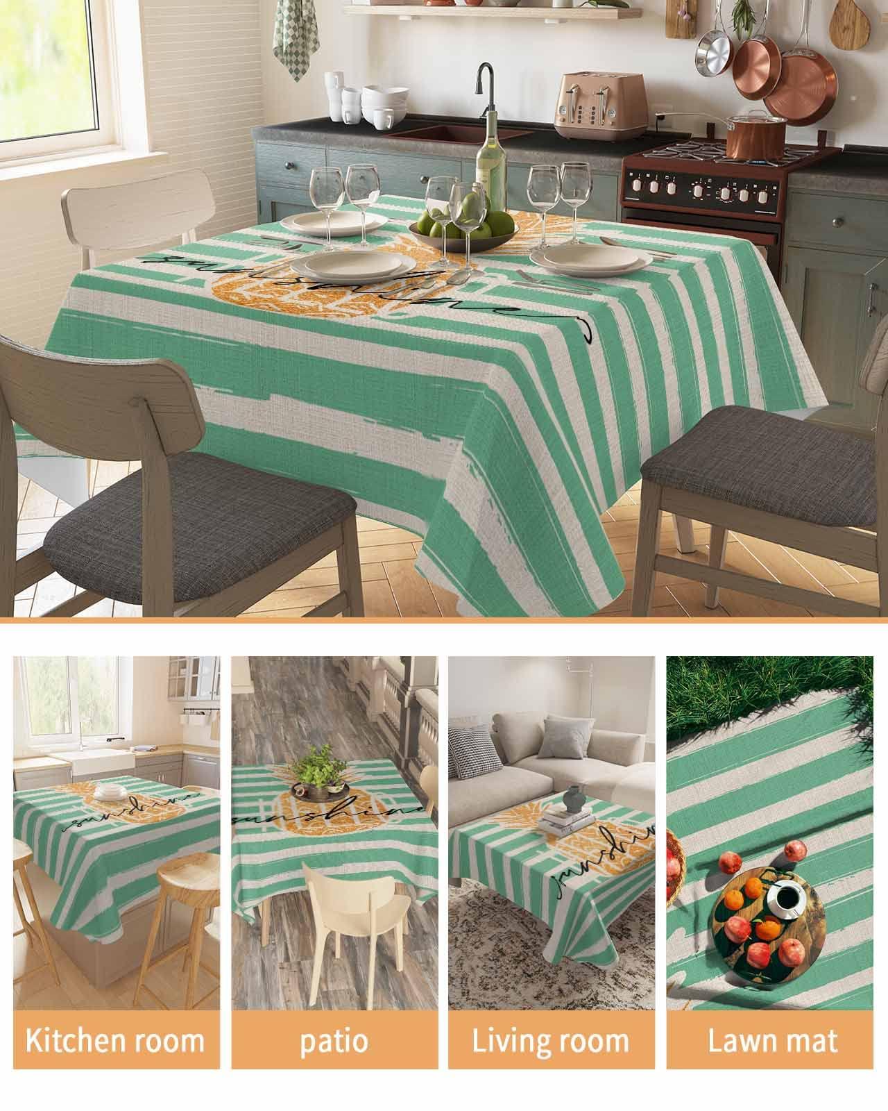 ZOE GARDEN Square Pineapple Tablecloth Waterproof & Stainproof Tablecloths, Wipeable Table Cloth Wrinkle-Free for Round/Rectangle/Oval/Square/Dining/Party/Wedding, Summer Shabby Chic Fruit Stripes 54x54