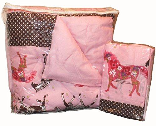 Unknown Girls Pink Western Horse Bedding Mustang Flower Pony Comforter (66\" x 86\") Set & Breakfast Pillow! (4pc Twin Size Set)