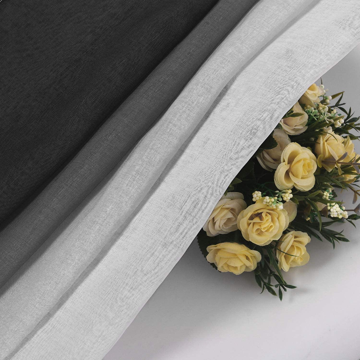 DWCN DWCN Ombre Faux Linen Sheer Curtains - Semi Voile Gradient Grommet Top Curtains for Bedroom and Living Room, 52 x 108 Inches Long, Set of 2 Window Curtain Panels, Black