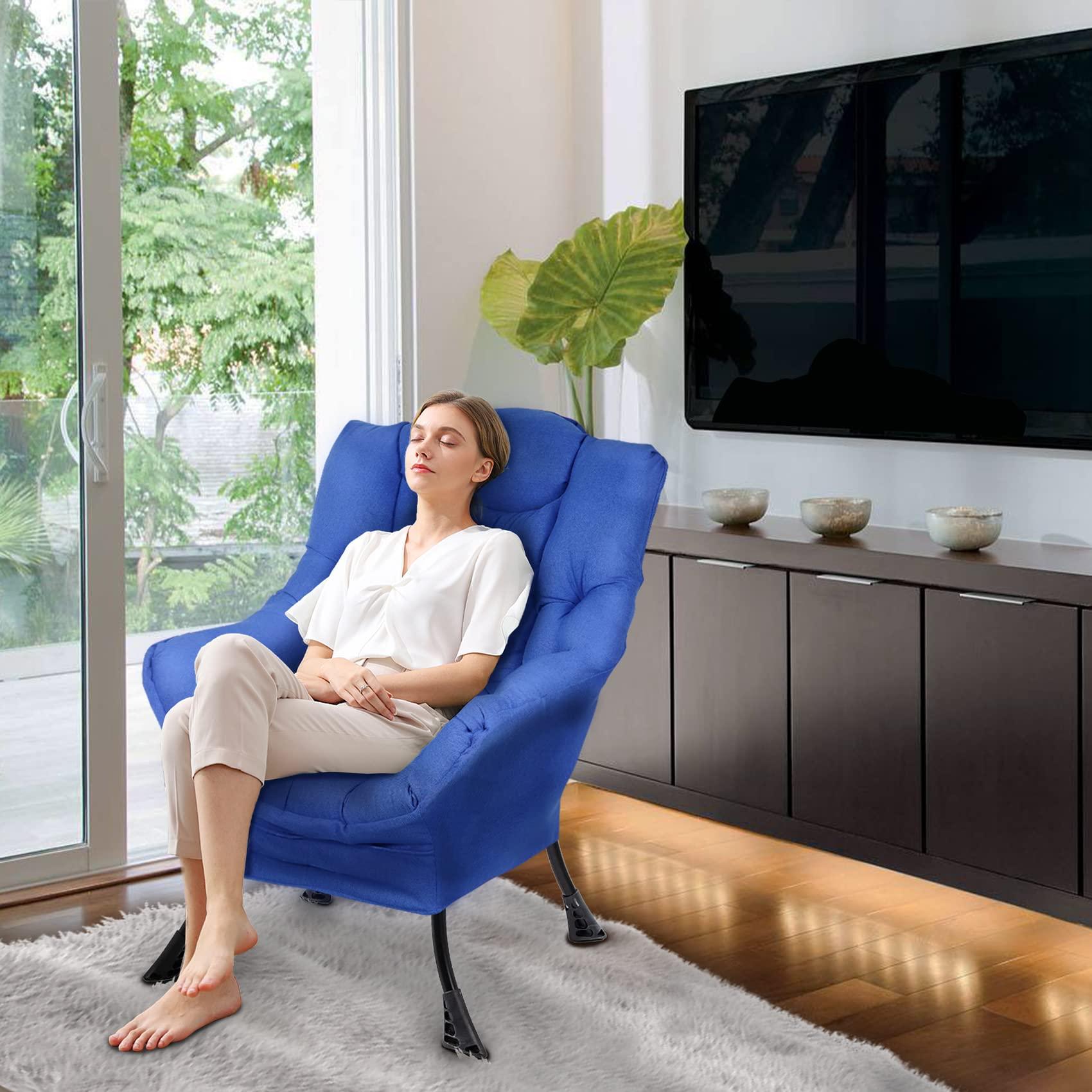 Superrella Superrella Modern Soft Accent Chair Living Room Upholstered Single Armchair High Back Lazy Sofa (Navy)