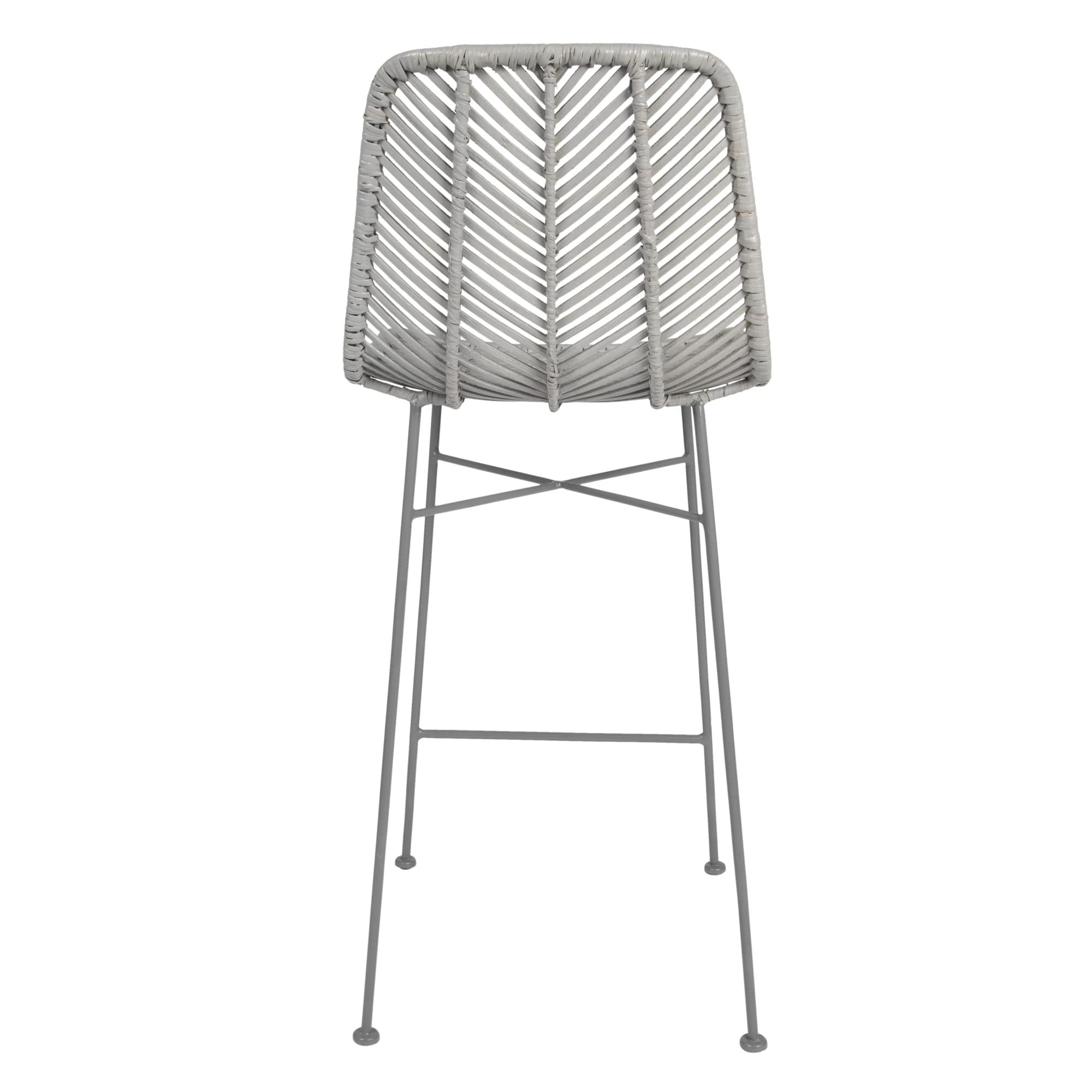 Bloomingville Bloomingville Boho Rattan and Metal Bar Stool, Grey and Black