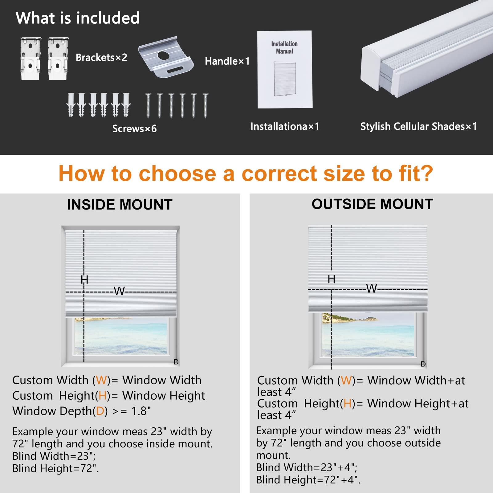 Persilux Persilux Honeycomb Blinds for Windows Cordless Cellular Shades Blackout 1.5" Cell Room Darkening for Home, Night White, 55" W x 72" H