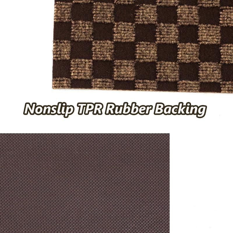 LITA LITA 2\'~82\' Custom Sizes Runner Rug Mat Indoor Outdoor Utility Carpet,Area Rugs with Non Slip Rubber Backing for Hallway Kitchen Entryway Balcony Garage Stair Laundry, Checked Brown, 4\' x 14\'