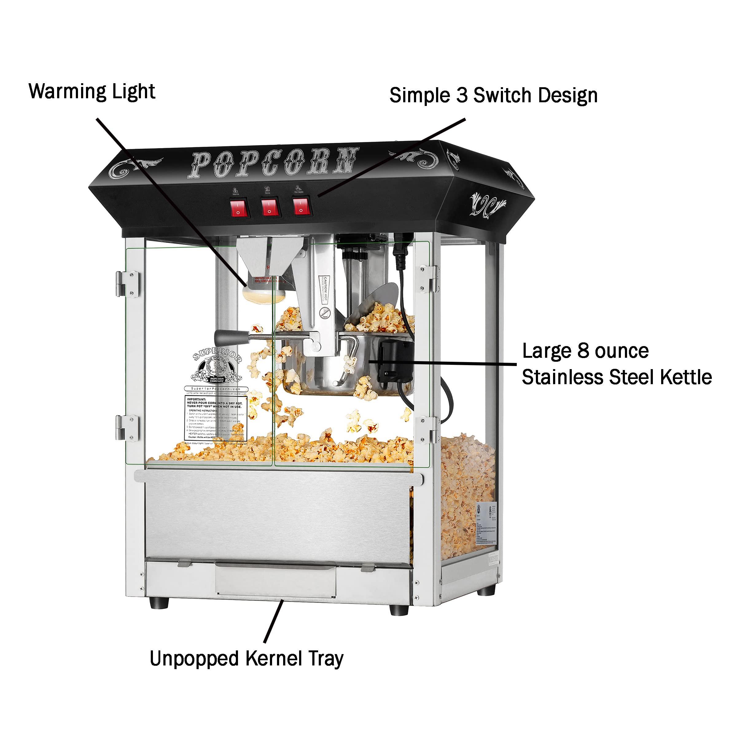 Great Northern Popcorn Superior Popcorn Hot and Fresh Popcorn Machine - Black, 8 Ounces