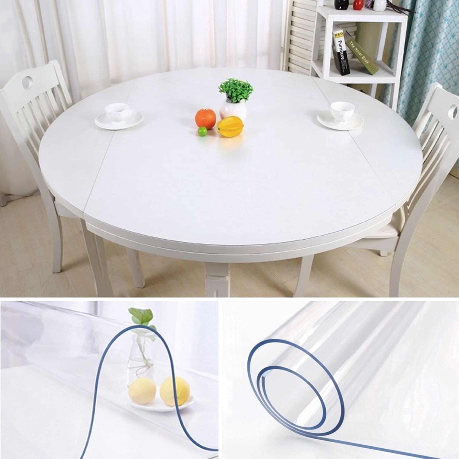 DTDMY Clear PVC Table Protector Round 2mm Thickness Waterproof Transparent PVC Table Covers Clear Top Plastic Table Wear for Dining Table Mat/Round Garden Table Cover (Dia. 80/90/100/120/150cm)
