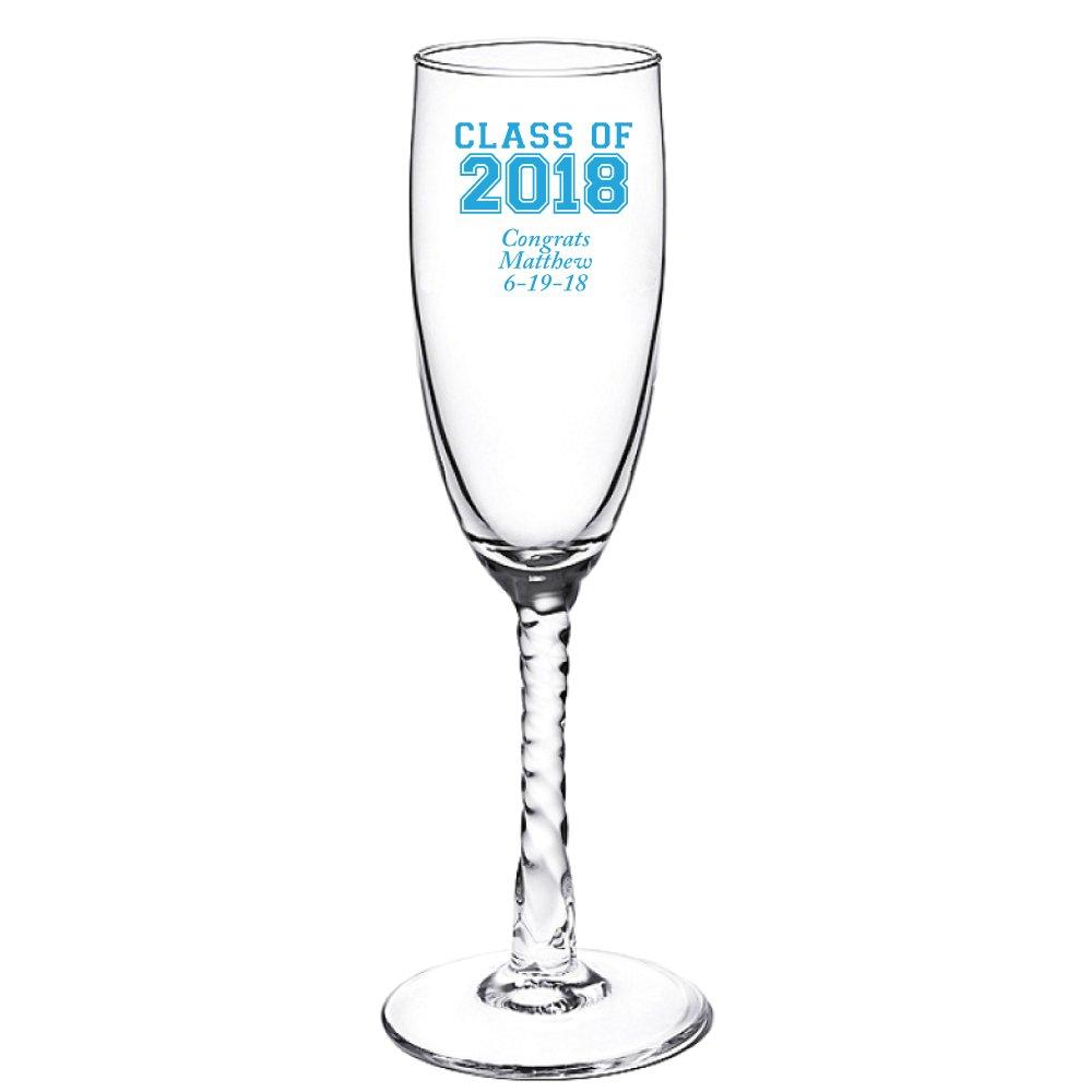 Abby Smith Personalized Color Printed Twisted Stem Champagne Flute - Class of 2018 - Blue - 24 pack