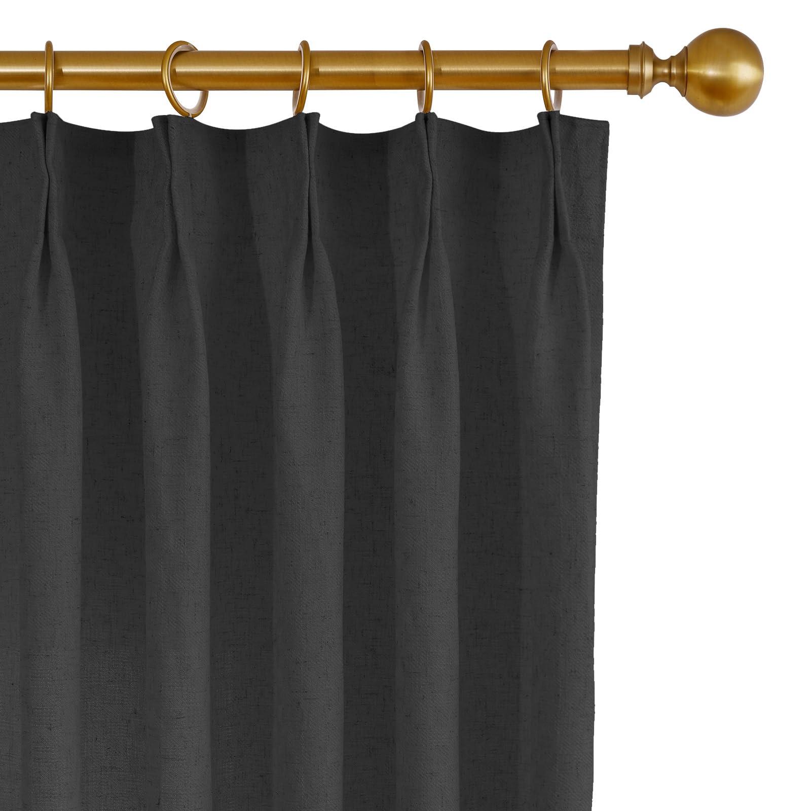 DotheDrape DotheDrape Pinch Pleat Linen Curtain 70 Width 96 Inch Long for Living Room, Sliding Door, 1 Panel, Black