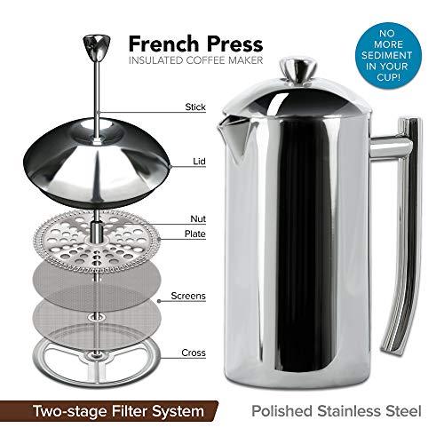 Frieling Frieling Double-Walled Stainless-Steel French Press Coffee Maker in Frustration Free Packaging, Polished, 17 Ounces