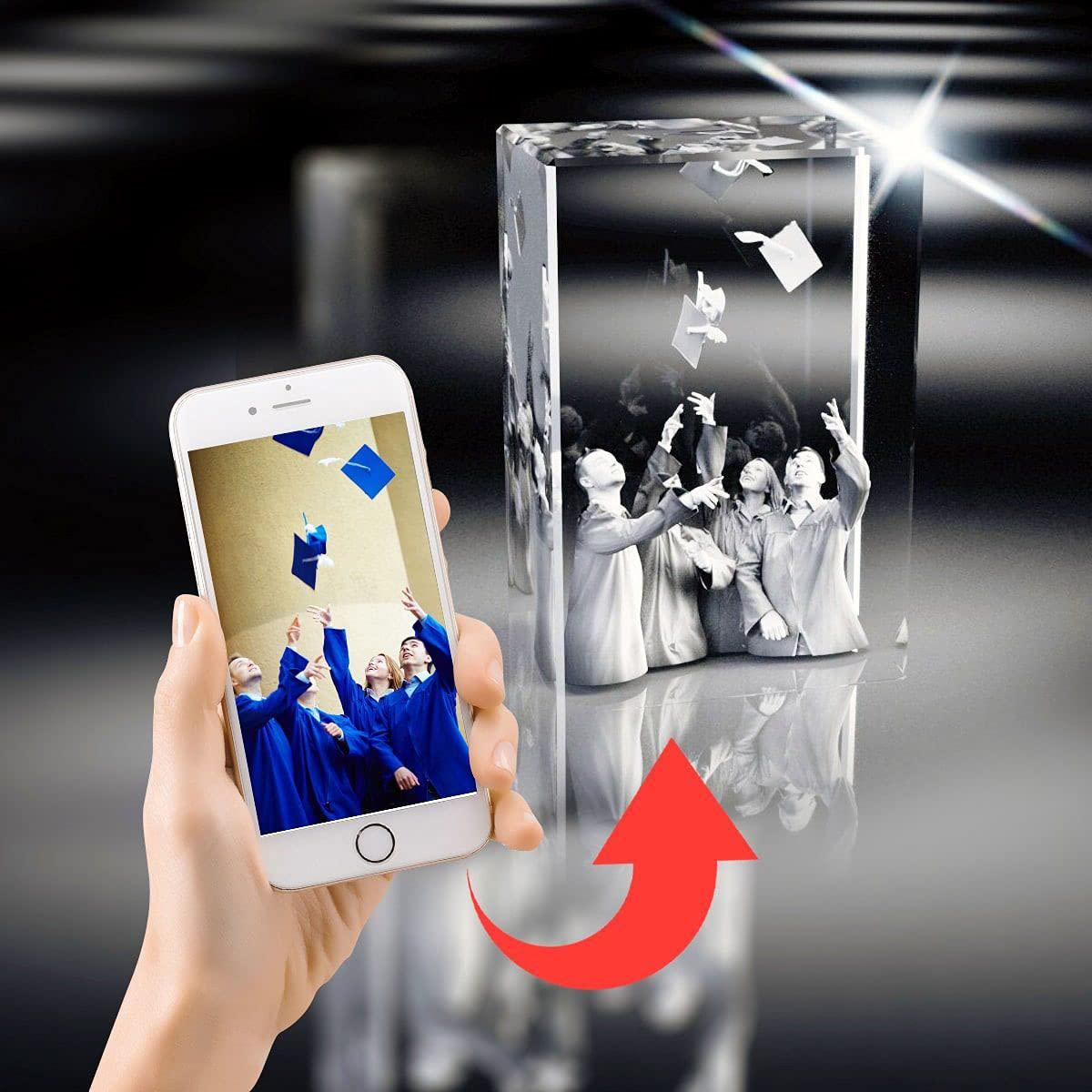 Arokimi Custom 3D Crystal Photo Rectangle Laser Engraved Pictures Personalized Birthday Gift and Memorial Present for family, friends, lover (Portrait, Medium)