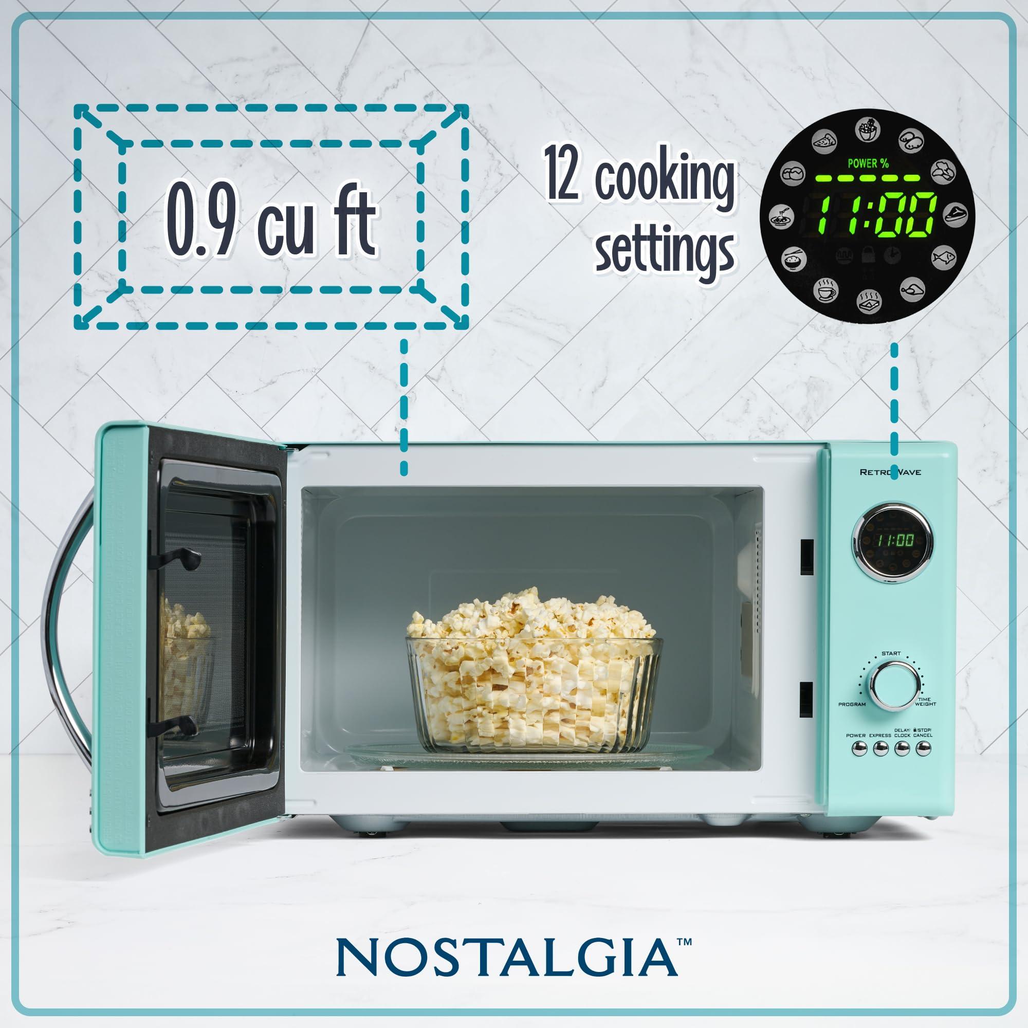 Nostalgia Nostalgia Retro Countertop Microwave Oven - Large 800-Watt - 0.9 cu ft - 12 Pre-Programmed Cooking Settings - Digital Clock - Kitchen Appliances - Aqua