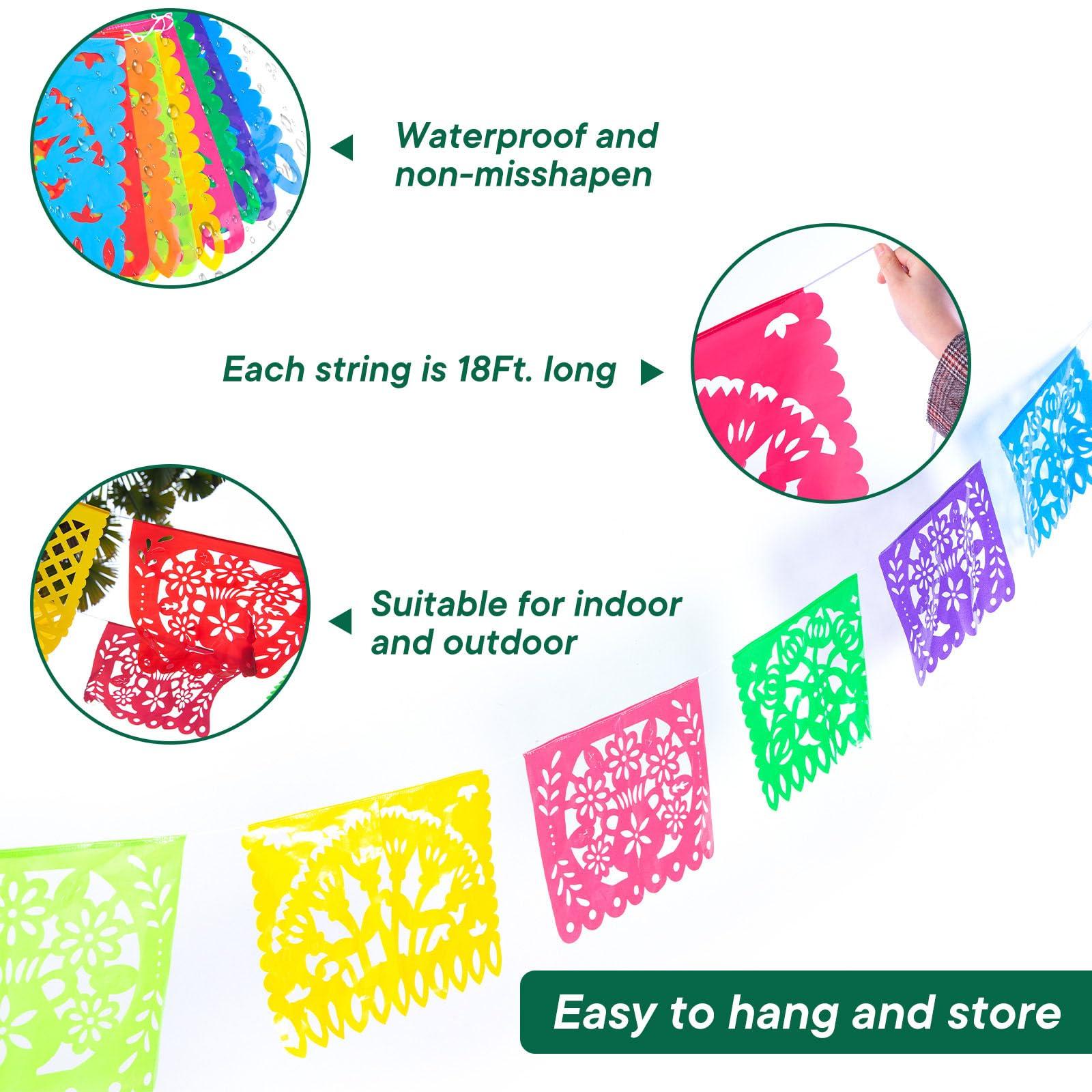 DomeStar DomeStar 2 Packs Mexican Party Decoration, 36 Feet Plastic Papel Picado Fiesta Banner Cinco de Mayo Garland for Mexican Birthday Party Supplies