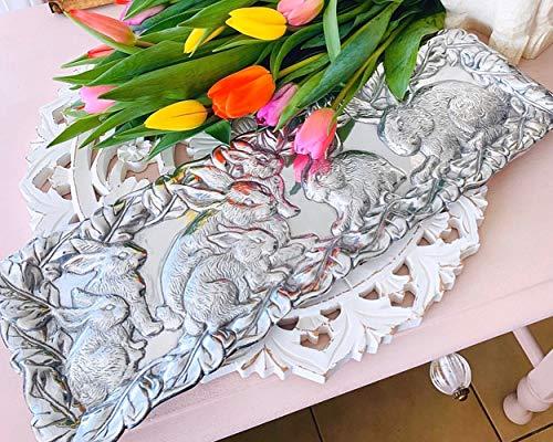 Arthur Court Arthur Court Designs Aluminum Bunny Oblong Tray Food Serving Tray Easter Spring Theme Metal Artisan Quality Hand Polished Tarnish-Free 19 inch x 6 inch