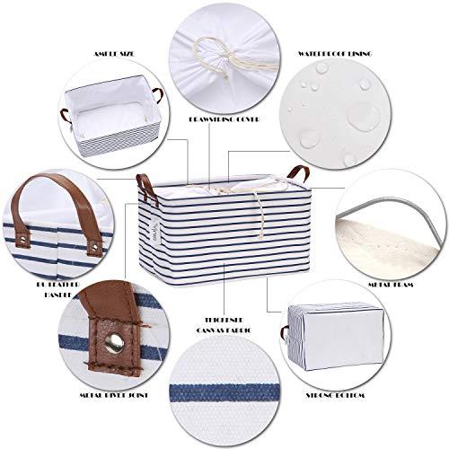 Hinwo Hinwo 31L Large Storage Bins, Closet Organizers and Storage, Shelf Baskets, Foldable Clothes Storage Baskets with Handles, Containers for Clothing, Blanket, Towels, Toys, Bedding (Navy Stripe)