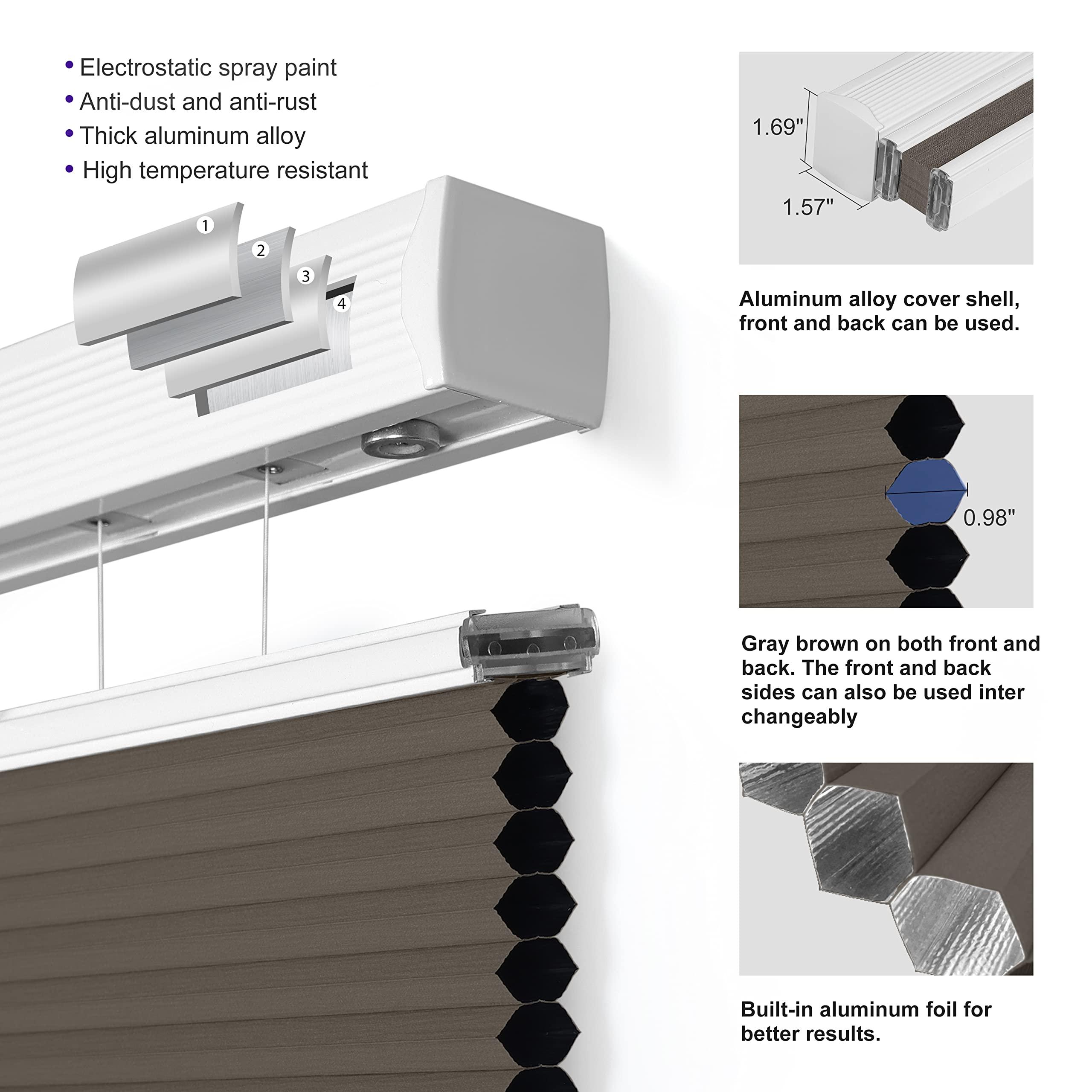 Boolegon Boolegon Top Down Bottom Up Cellular Shades for Windows Cordless Blackout Honeycomb Blinds Custom Cut to Size, Gray Brown, 42" W x 52" H