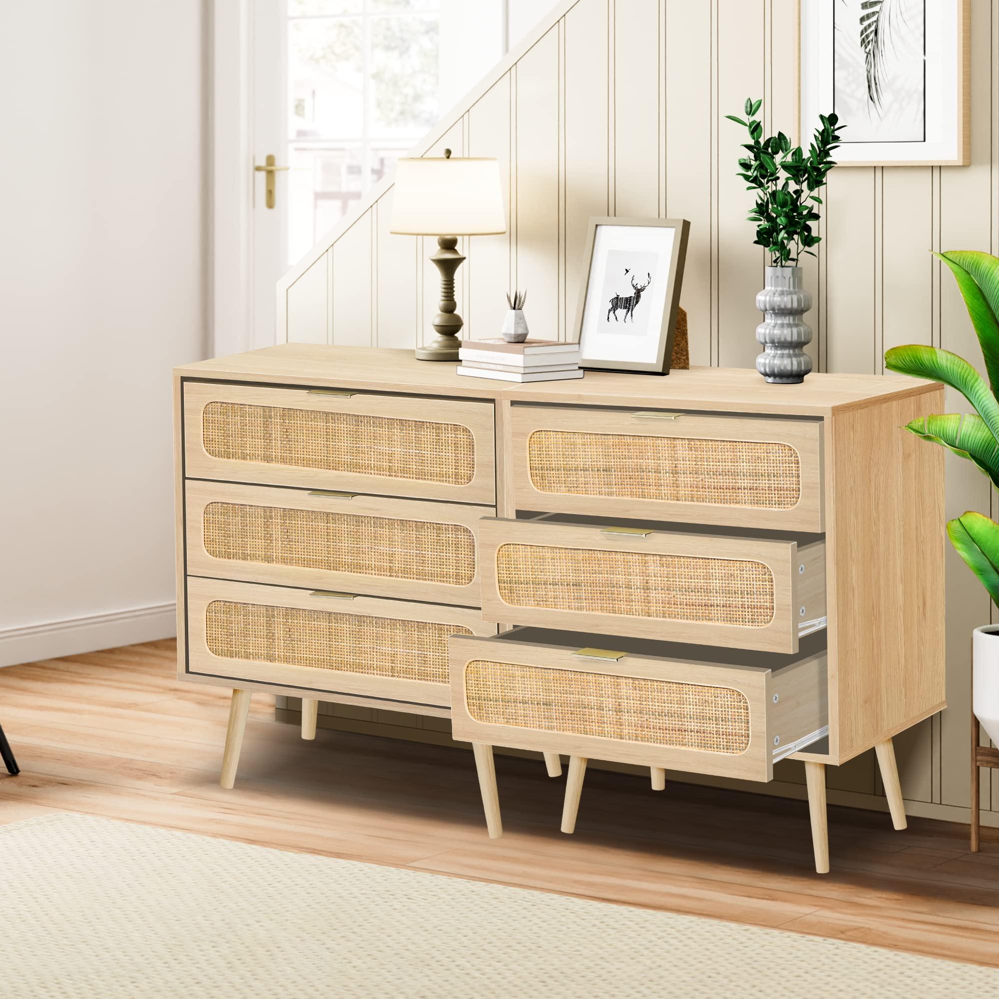 QHITTY QHITTY Drawer Dresser, Rattan Chest of Drawers with 3 Drawers Dresser, Accent Storage Cabinet Modern Bedside Table for Living Room, Bedroom, Entryway (Natural)