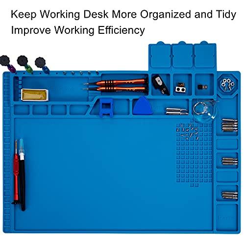 HPFIX Premium Heat Resistant 932F Blue Magnetic Repair Work Mat Large Silicone Soldering Mat for Soldering, Electronics, Computer Cellphone Repair, BGA Soldering Gun Iron Workbench Protection