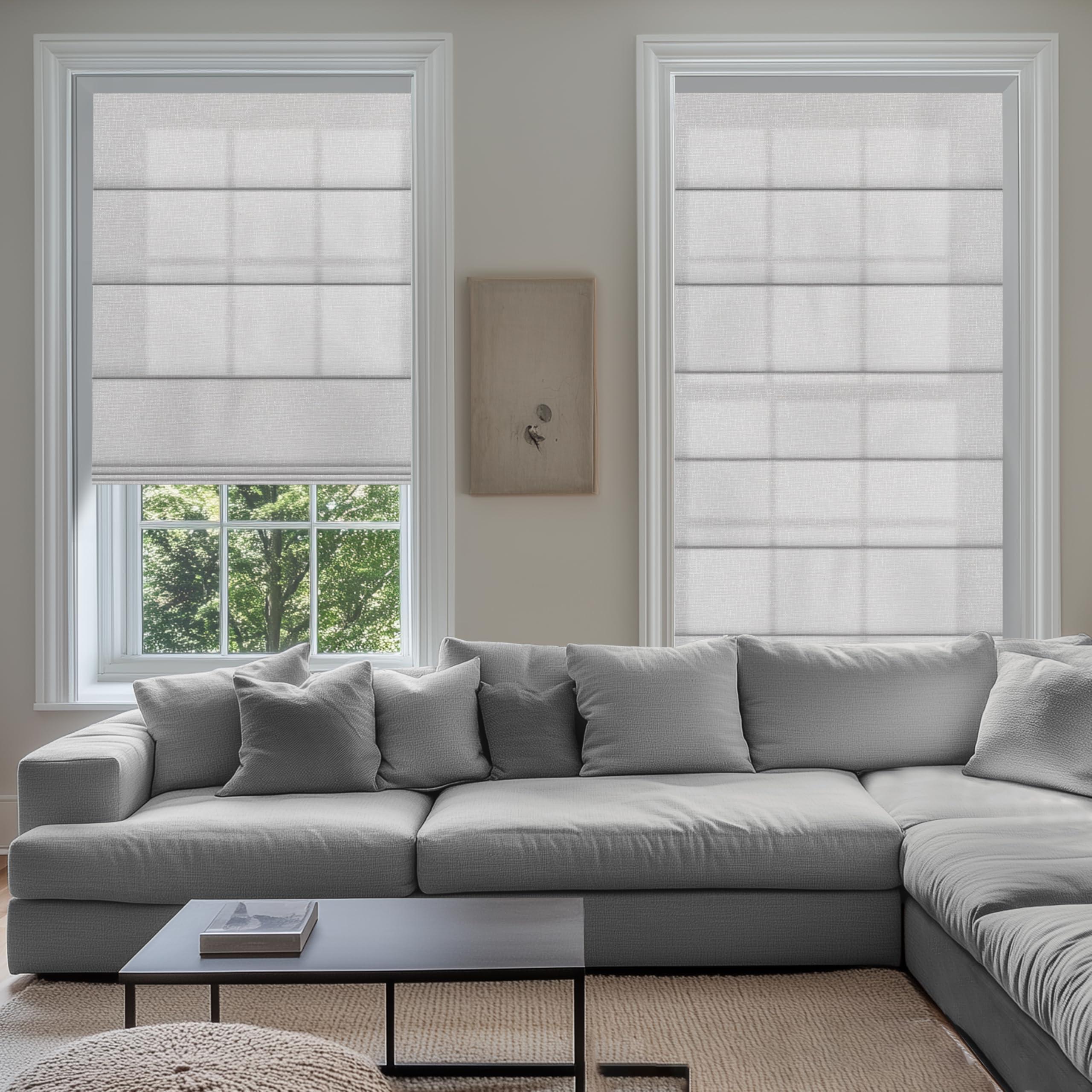 Sulugood Sulugood No Drill Roman Shades for Windows No Tools Roman Shades, UV Protection, Privacy, Thermal Insulation Roman Blinds, Easy to Install,Blocking Roman Blinds for Home 70Blackout-Gray 76"W x 36"H