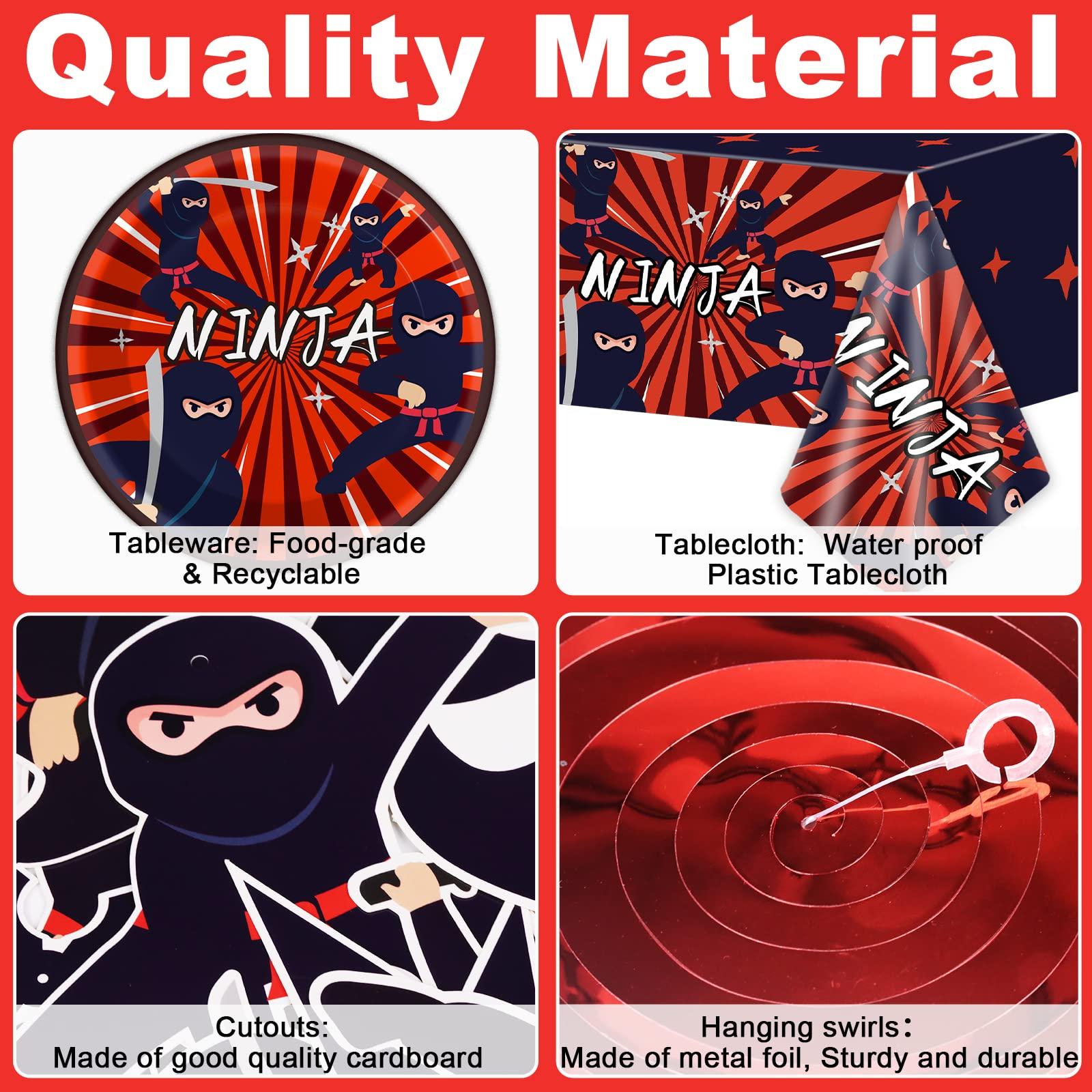 Tevxj 162 Pcs Ninja Birthday Party Decoration Set Ninja Warrior Party Supplies Kit Includes Ninja Master Tableware Tablecloth Hanging Banners Foil Swirls Cutouts Balloons for Kids Boys Karate Party Favors