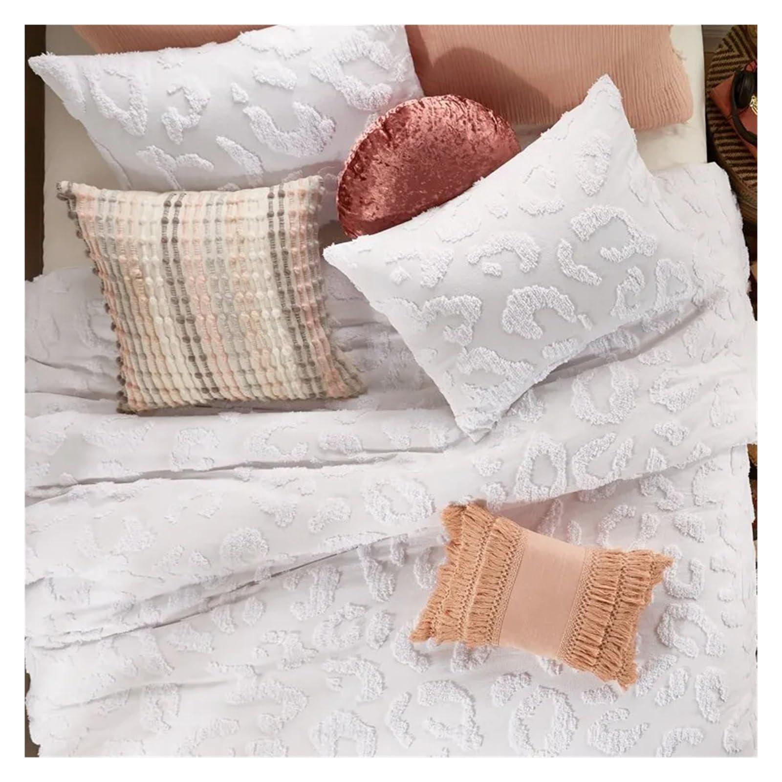 YChao YChao Bedding Bed Duvet Cover, Chenille Leopard 2 Piece Twin/Twin XL Comforter Set, White, Cotton, Chenille Tufted, Polyfill