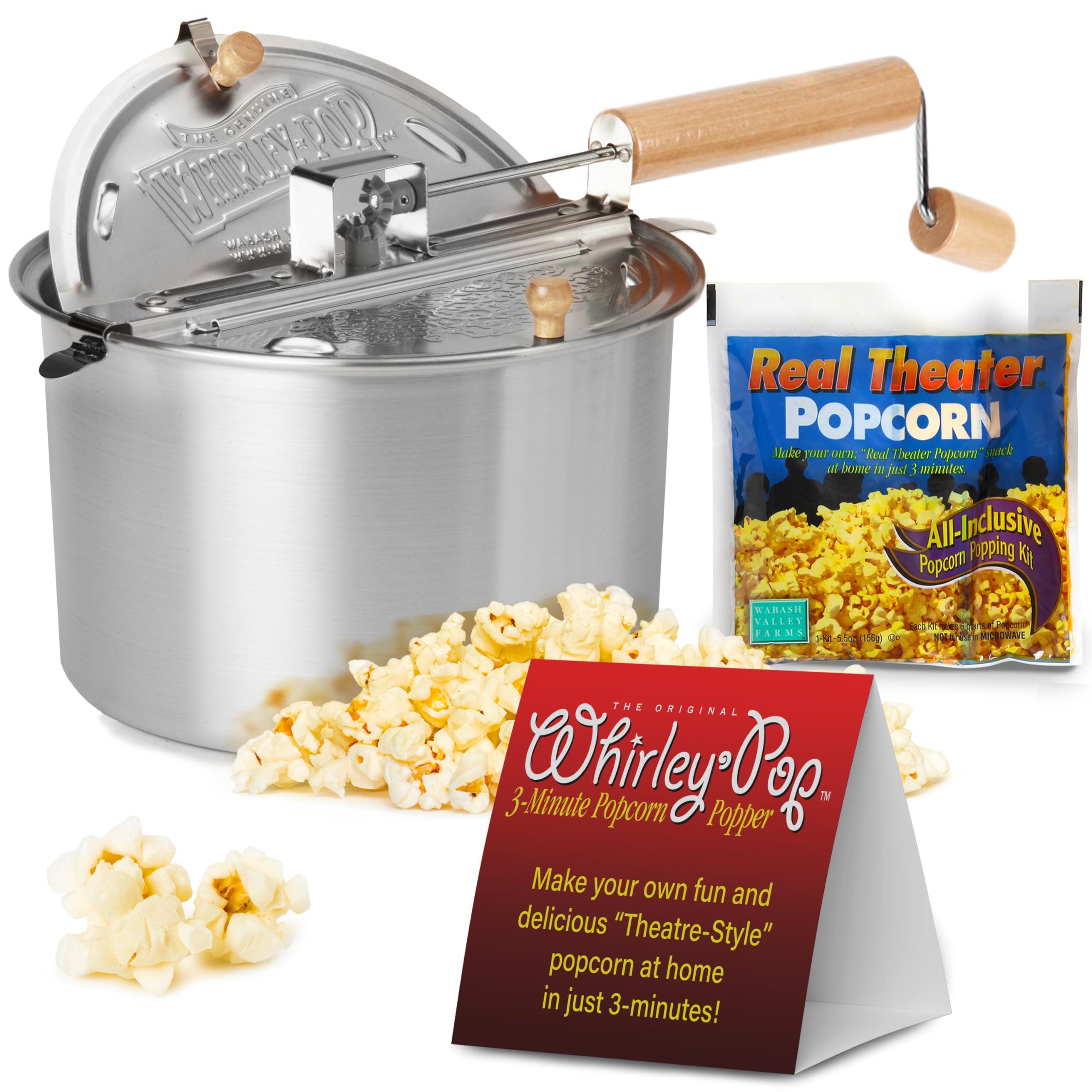 Wabash Valley Farms Original Whirley-Pop Popcorn Popper Kit - Metal Gear - Stainless Steel - 1 Real Theater All Inclusive Popping Kit