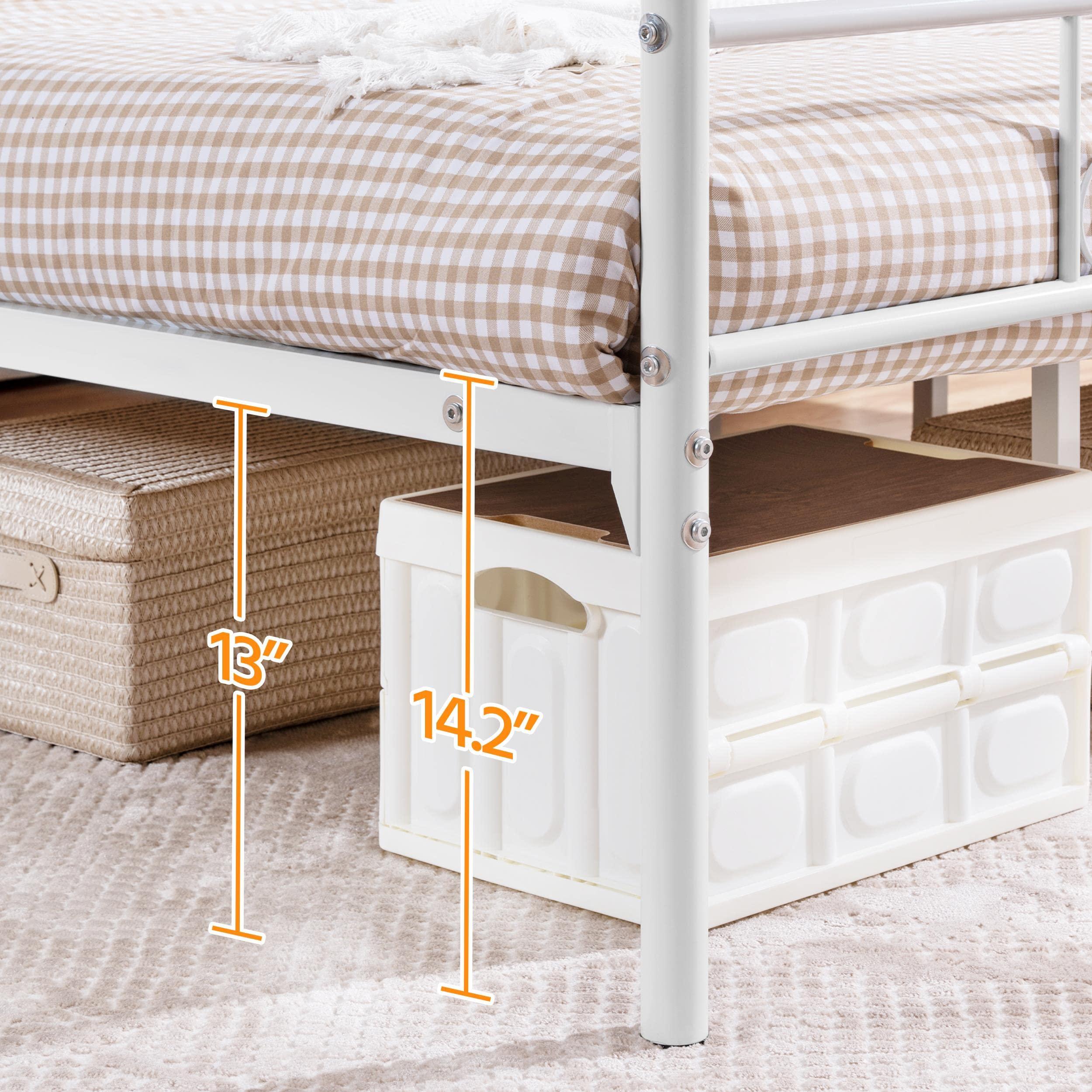 Yaheetech Yaheetech King Bed Frames Metal Platform Bed with Headboard and Footboard No Box Spring Needed Easy Assembly,Ground Clearance: 12.6''/White/King Bed