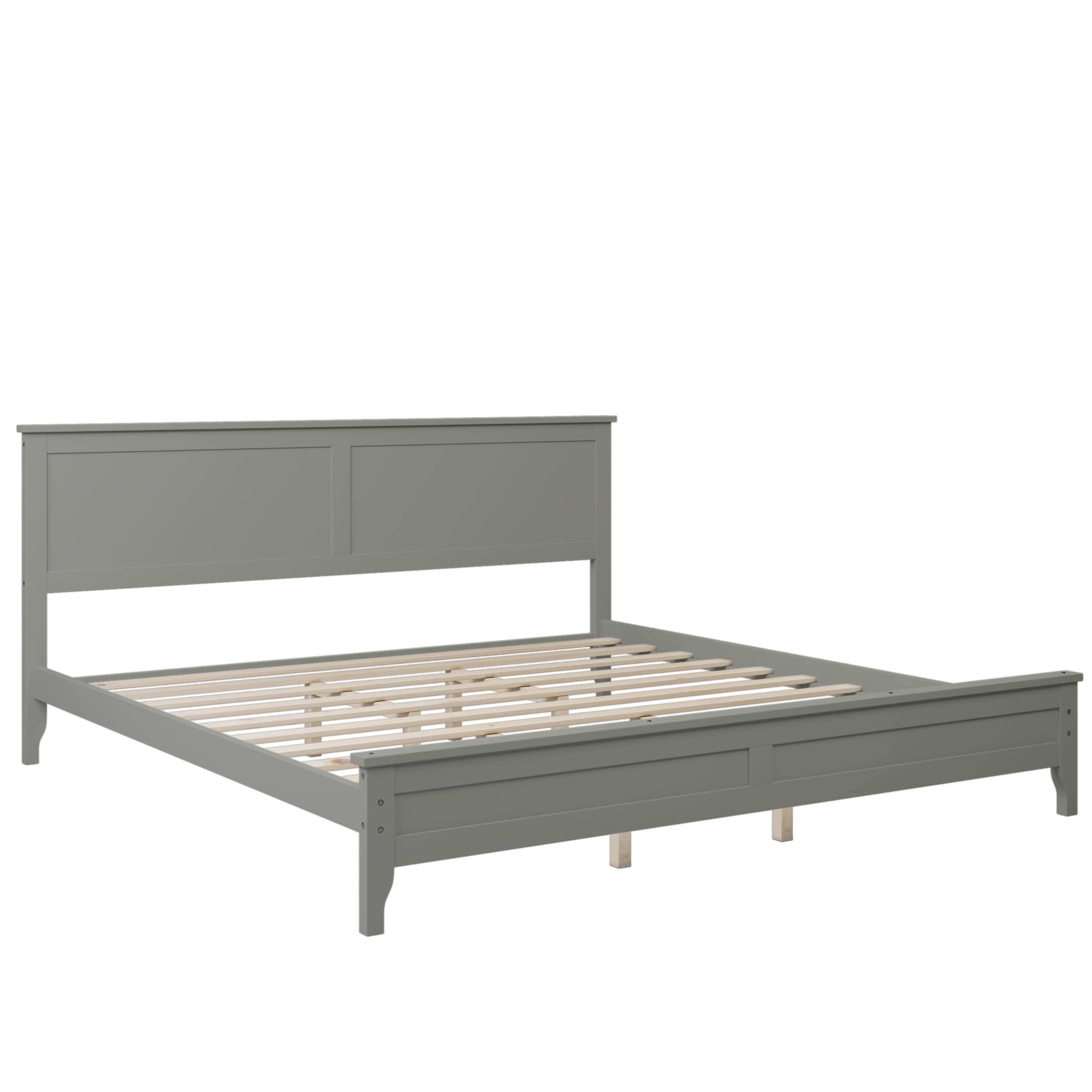Voohek Solid Wood King Bed Frame, Platform Bed with Headboard, No Box Spring Needed, Removable Hardware, Tapered Wood Legs, Gray