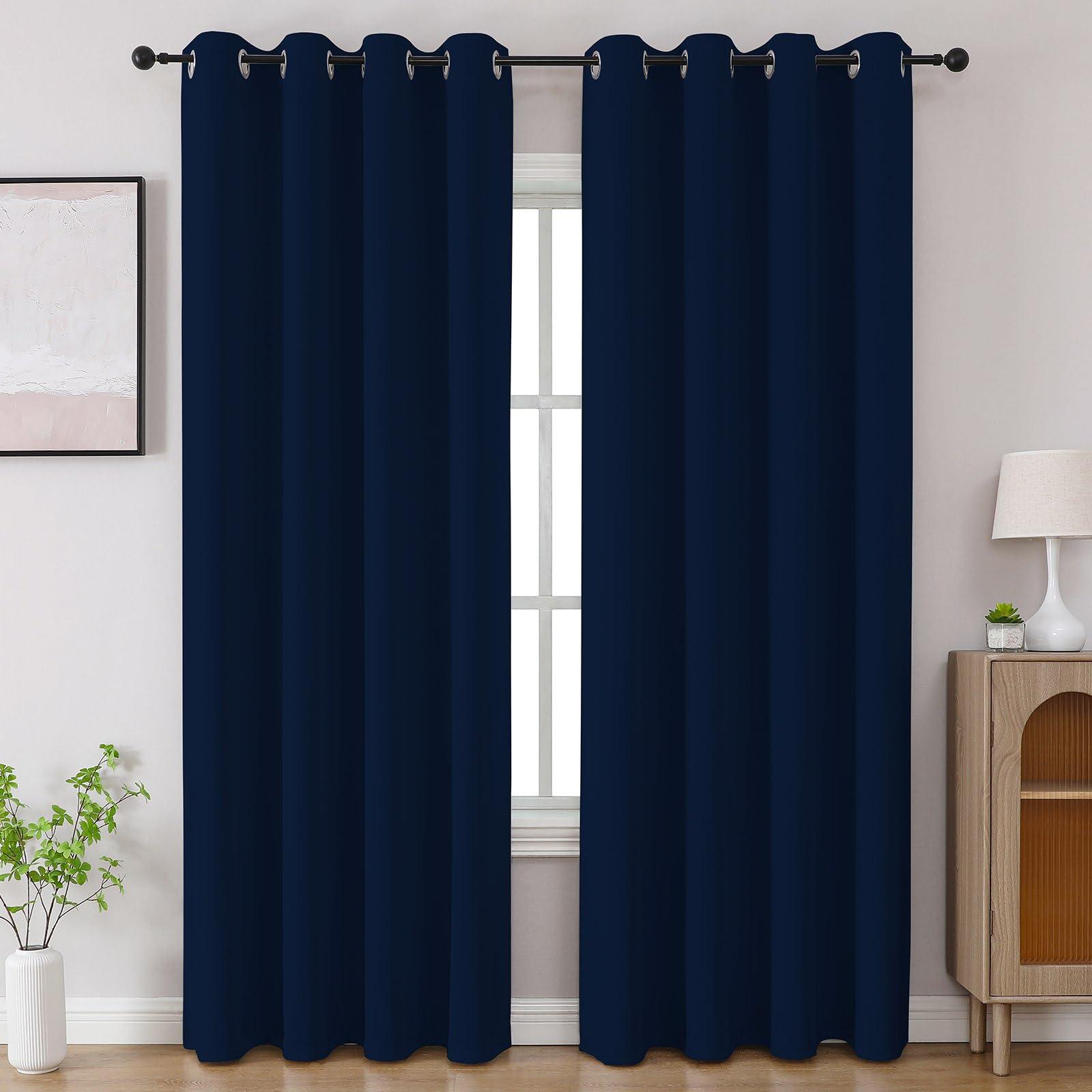 CUCRAF CUCRAF Navy Blue Blackout Curtains 108 inch Length 2 Panels Set, Room Darkening Drapes for Living Room Bedroom, Thermal Insulated Light Blocking Grommet Window Curtain (W52 x L108 Inch)