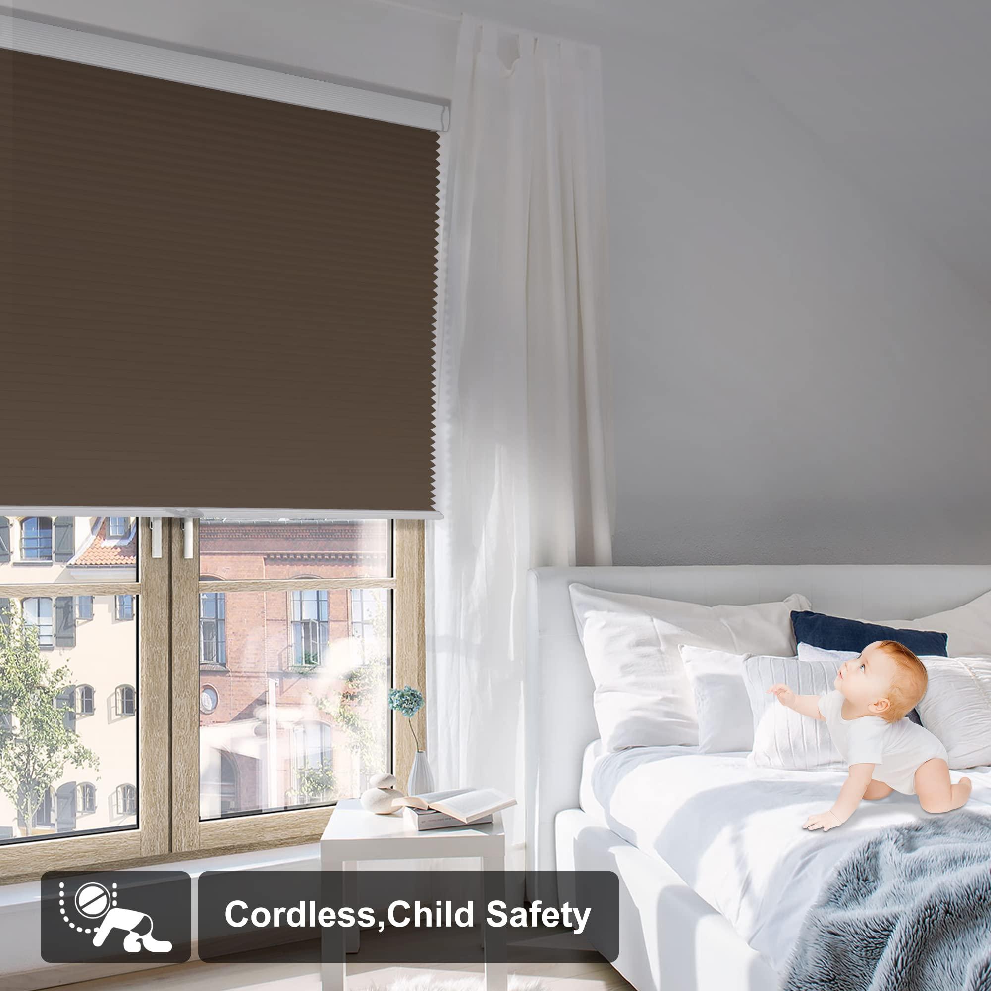 HOTSOON HOTSOON Cordless Cellular Shades Blackout Honeycomb Blinds for Windows Pull Down Room Darkening Cellular Blinds Thermal Insulated Windows Shades for Home Bedroom Office Door,Dark Brown,60" W x 64" H