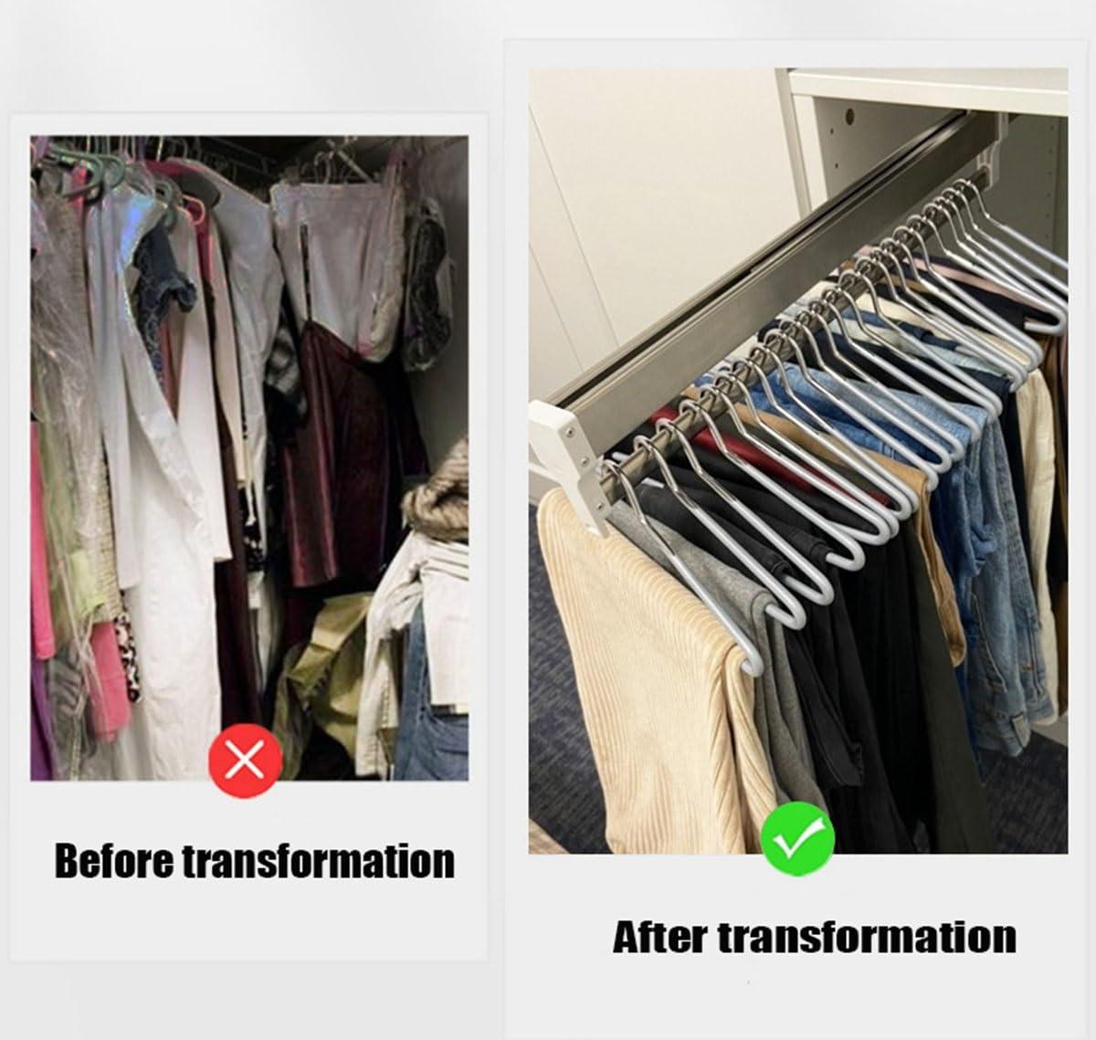 JEDAL JEDAL Closet Clothes Hanger Rail, Extendable Pants Rack Pull-Out Closet Rod 342mm 492mm 592mm Wardrobe Clothing Rail for Pants and Coat (Size : 292mm)