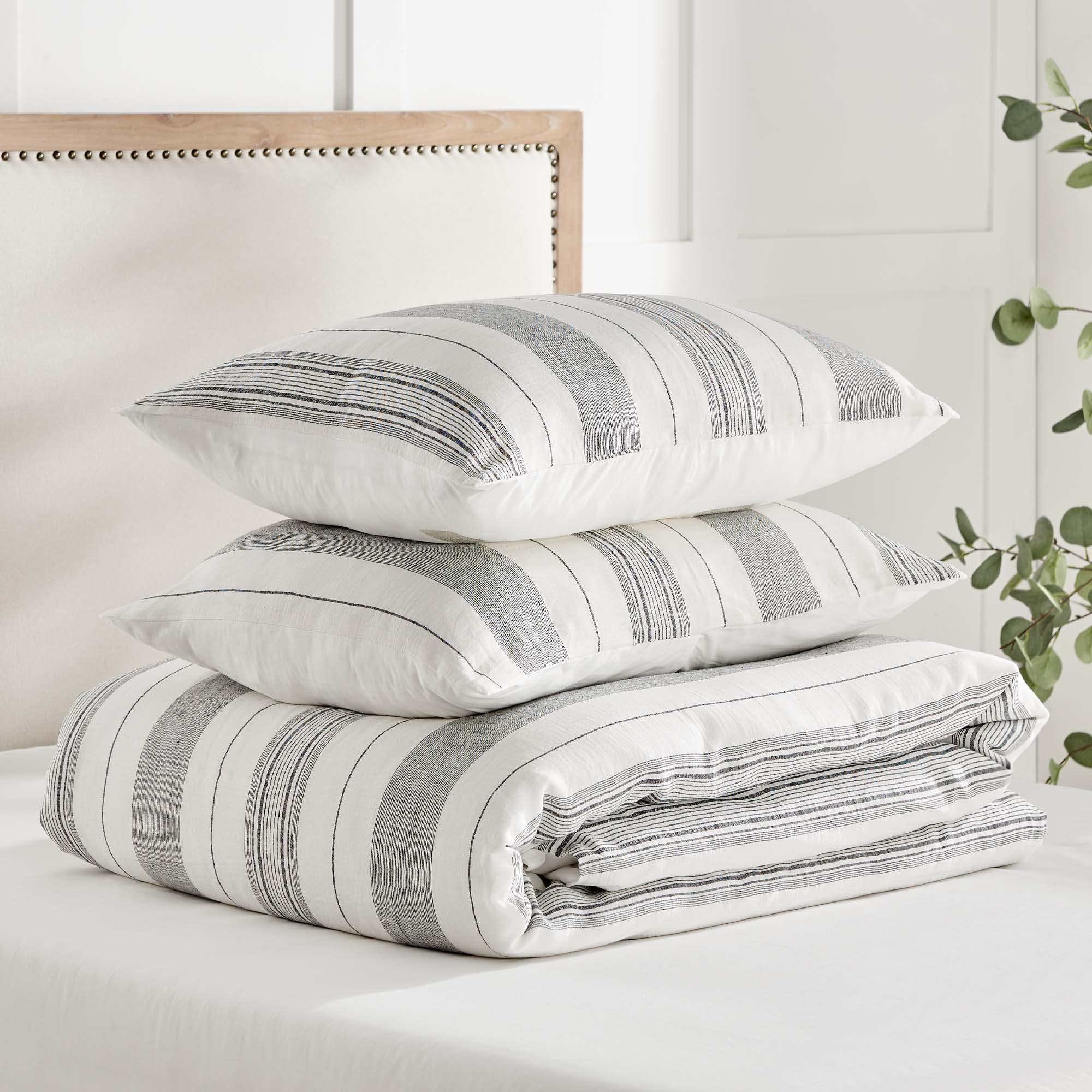 Levtex Home Levtex Home - Monroe Stripe Comforter Set - King Comforter + Two King Pillow Cases - Grey, White, and Charcoal - Striped - Comforter (106 x 94in.) and Pillow Case (36 x 20in.) - Cotton