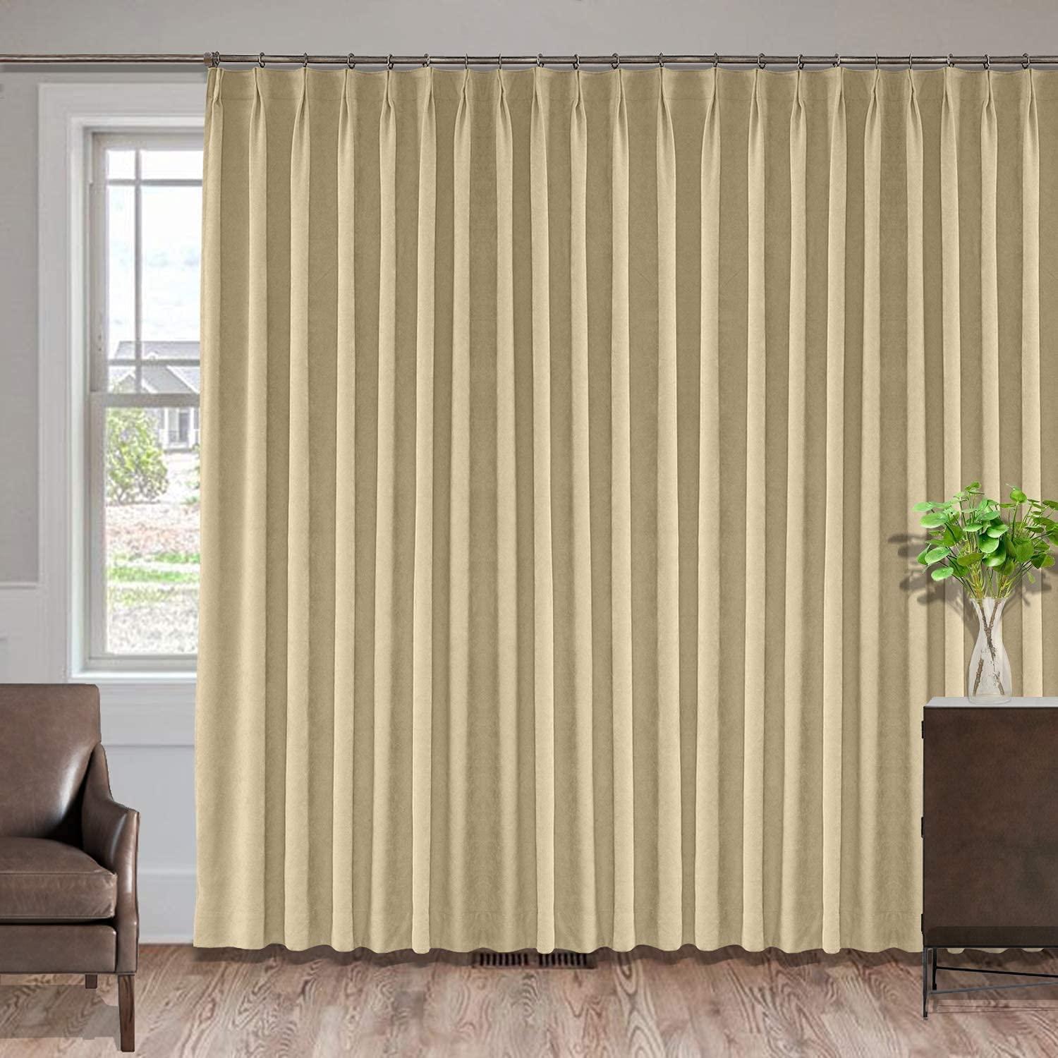 Sky Wave Double Pinch Pleated Blackout Curtains for Bedroom and Living Room with Perfect Size and Very Easy Hanging via Hooks.(Beige 84 Inch Wide by 120 Inch Long- 1 Panel.)