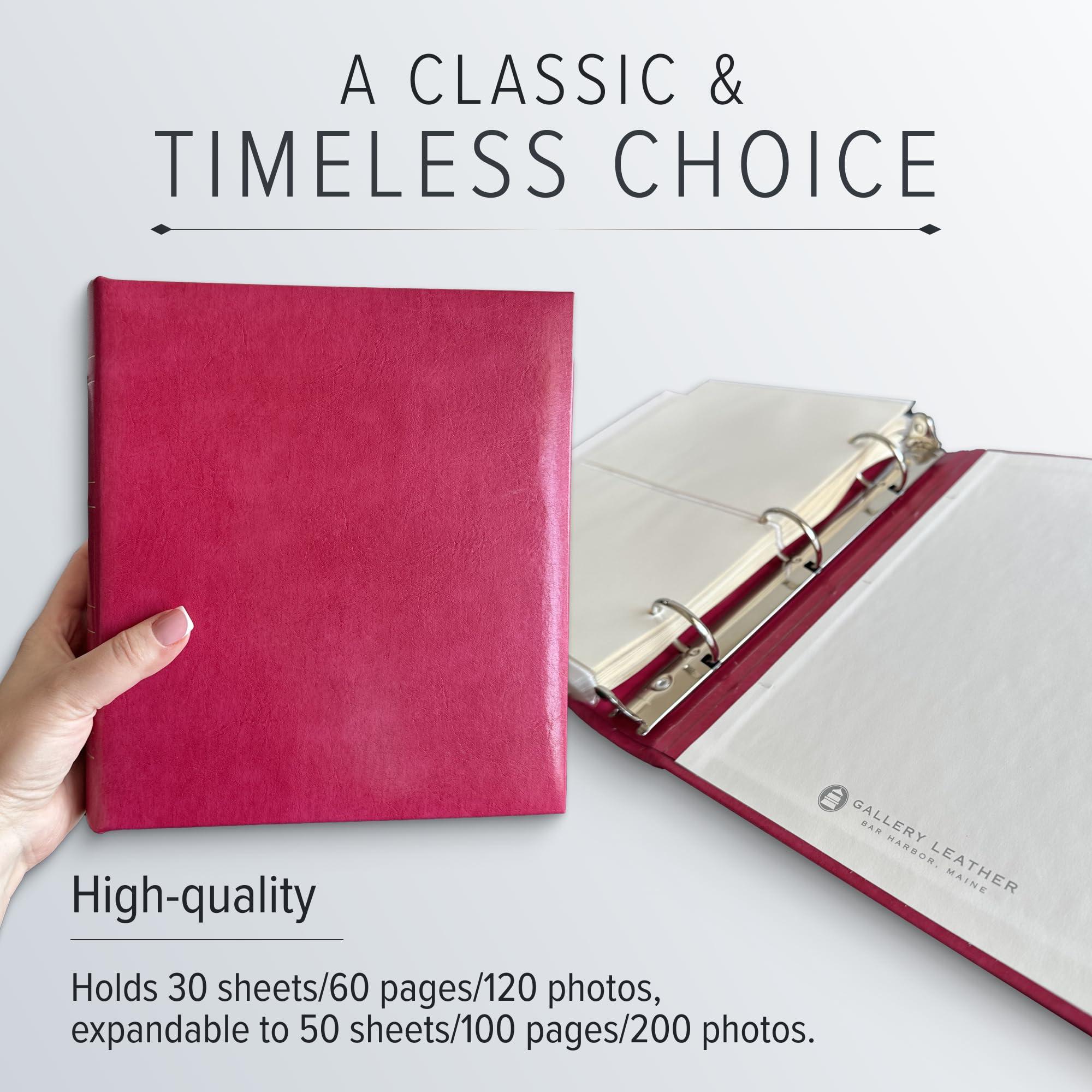 Gallery Leather Gallery Leather Photo Album 4x6-3 Ring Binder Photo Album, 60 Pages for 120 Photos, Fillable, Can Fit 4x6 Photos, Handcrafted - Acadia Burgundy - 9.25 x 8 \", Compact