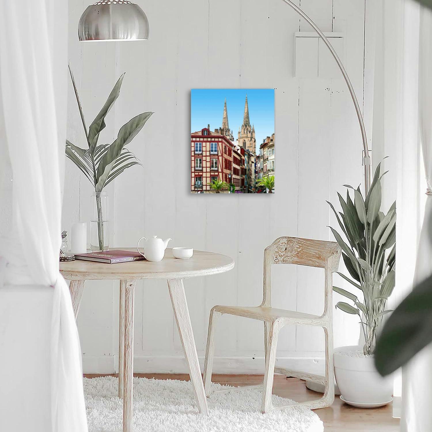 CLOGGS Bathroom Wall Art Decor Bathroom Pictures for Wall Artwork Bayonne France French Basque Country House France Town Framed Canvas Wall Art for Bedroom Dining Room Farmhouse 16\"x20\"