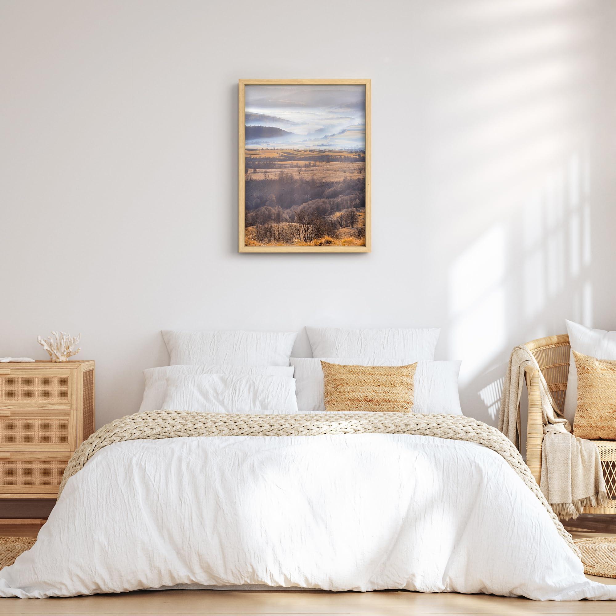 SIGNLEADER SIGNLEADER Framed Wall Art Print Clouds Autumn Mountain Forest Landscape Nature Illustration Decorative Country/Farmhouse Rustic Cozy Zen for Living Room, Bedroom, Office - 8\"x10\" Natural