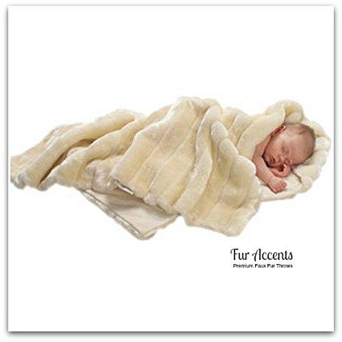 Fur Accents Plush Throw - Creamy Ivory - Off White Ribbed Mink - Channel Mink - Premium Quality Faux Fur - Designer Throw Blanket - Soft Minky Cuddle Fur Lining (2\'x4\')