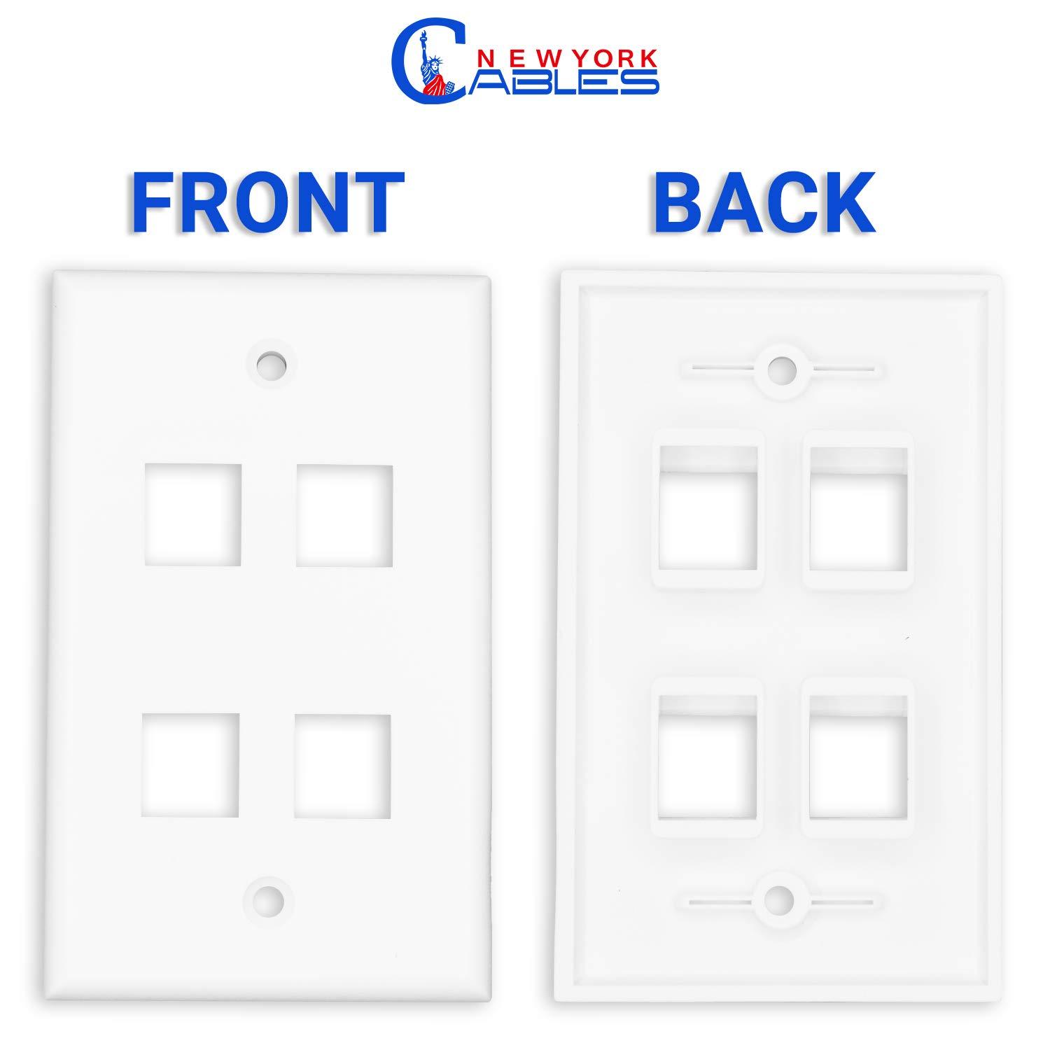 NewYork Cables Ethernet Wall Plate - 4 Port 10 Pack UL Listed Keystone Jack Wall Plate, Low Profile Ethernet Wall Outlet for HDMI & RJ45 4 Port Keystone Wall Plate, Easy Install for Network & AV Connection-White