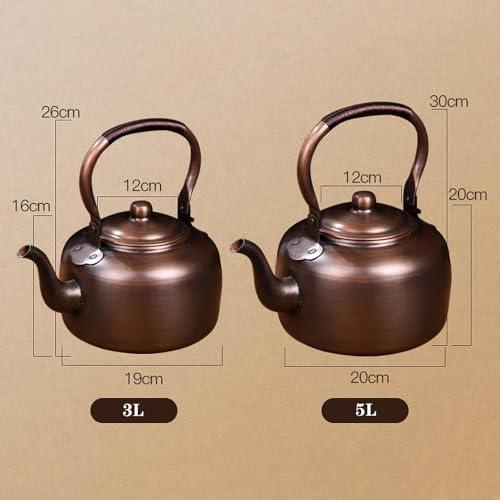 LRTYZBD Whistling Kettle,Stove-Top Kettle,Hand Forged of Thickened Pure Copper,Automatic Siren When Water Boils,Braided Rope Anti-Scald Handle, Suitable for Induction/Open Fire-Smooth ||3L
