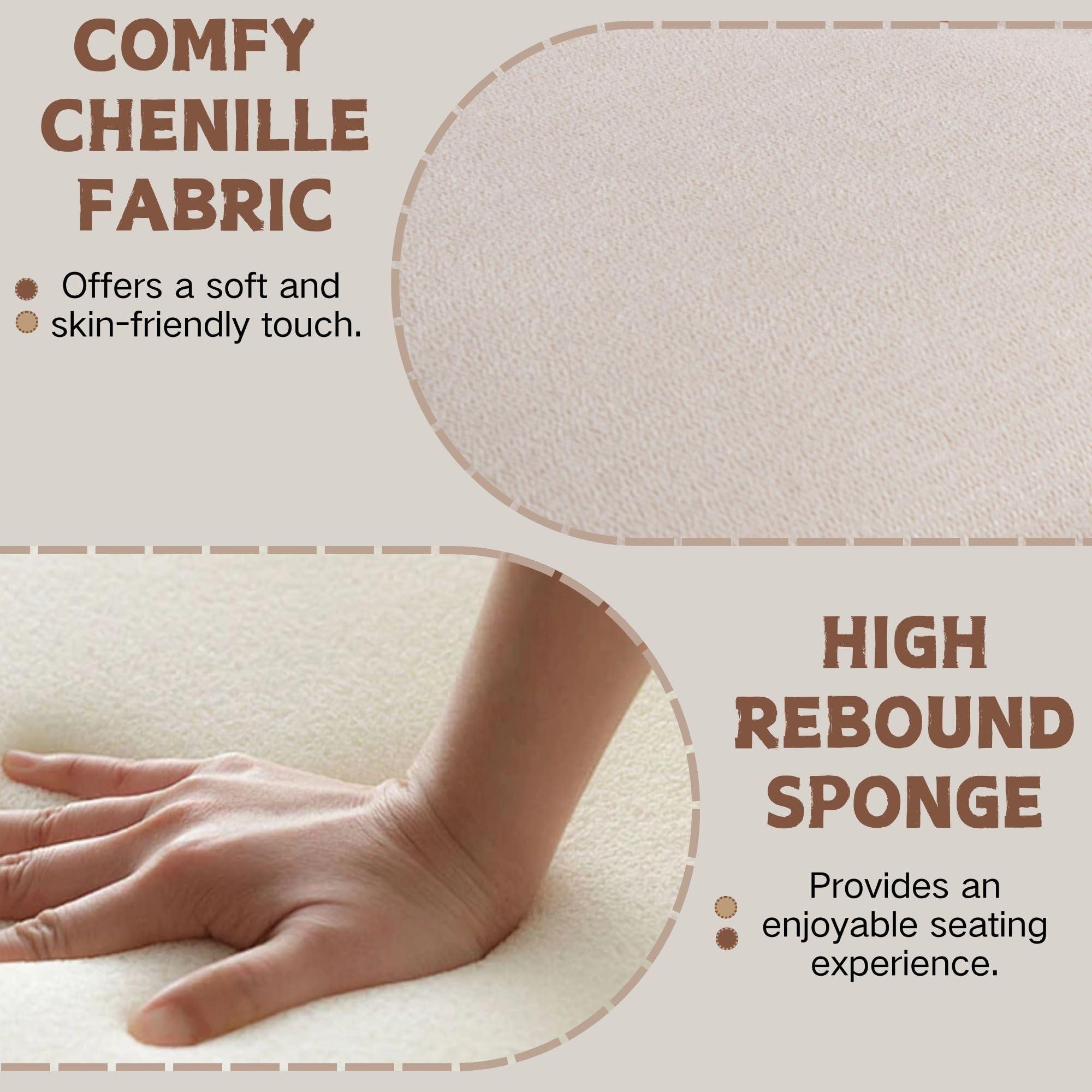 Wahson Wahson Mid Century Modern Dining Chairs Set of 4, Upholstered Fabric with Beige Chenille, Brown Solid Wood Frame