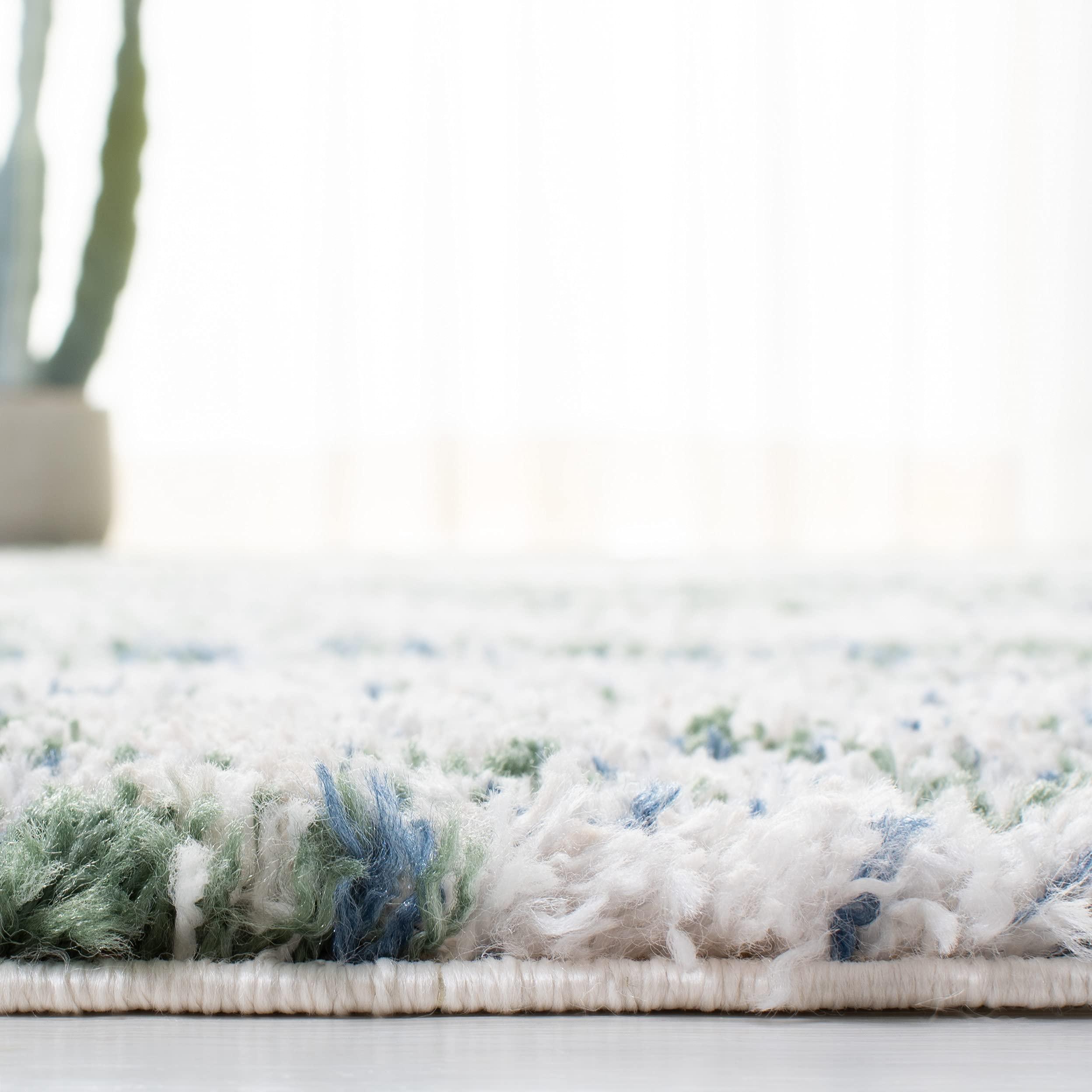 Safavieh SAFAVIEH Berber Shag Collection Area Rug - 9' x 12', Green & Beige, Modern Abstract Design, Non-Shedding & Easy Care, 1.2-inch Thick Ideal for High Traffic Areas in Living Room, Bedroom (BER219Y)