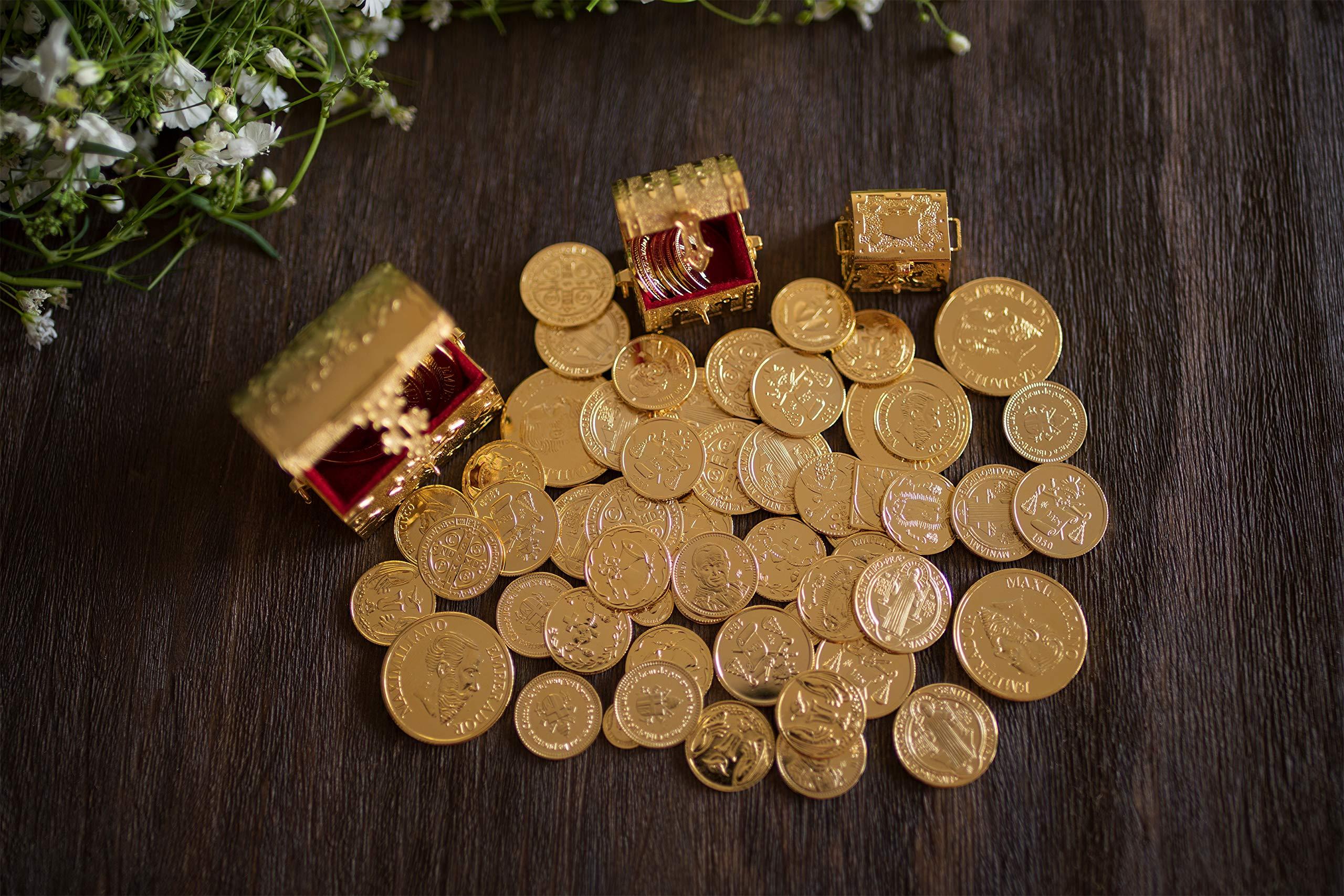 Glam Wedding Wedding Accessories Arras para Boda - Unity Coins Set Arras Matrimoniales Handmade Decorative Classic Coins, Chest And Box (San Benito)