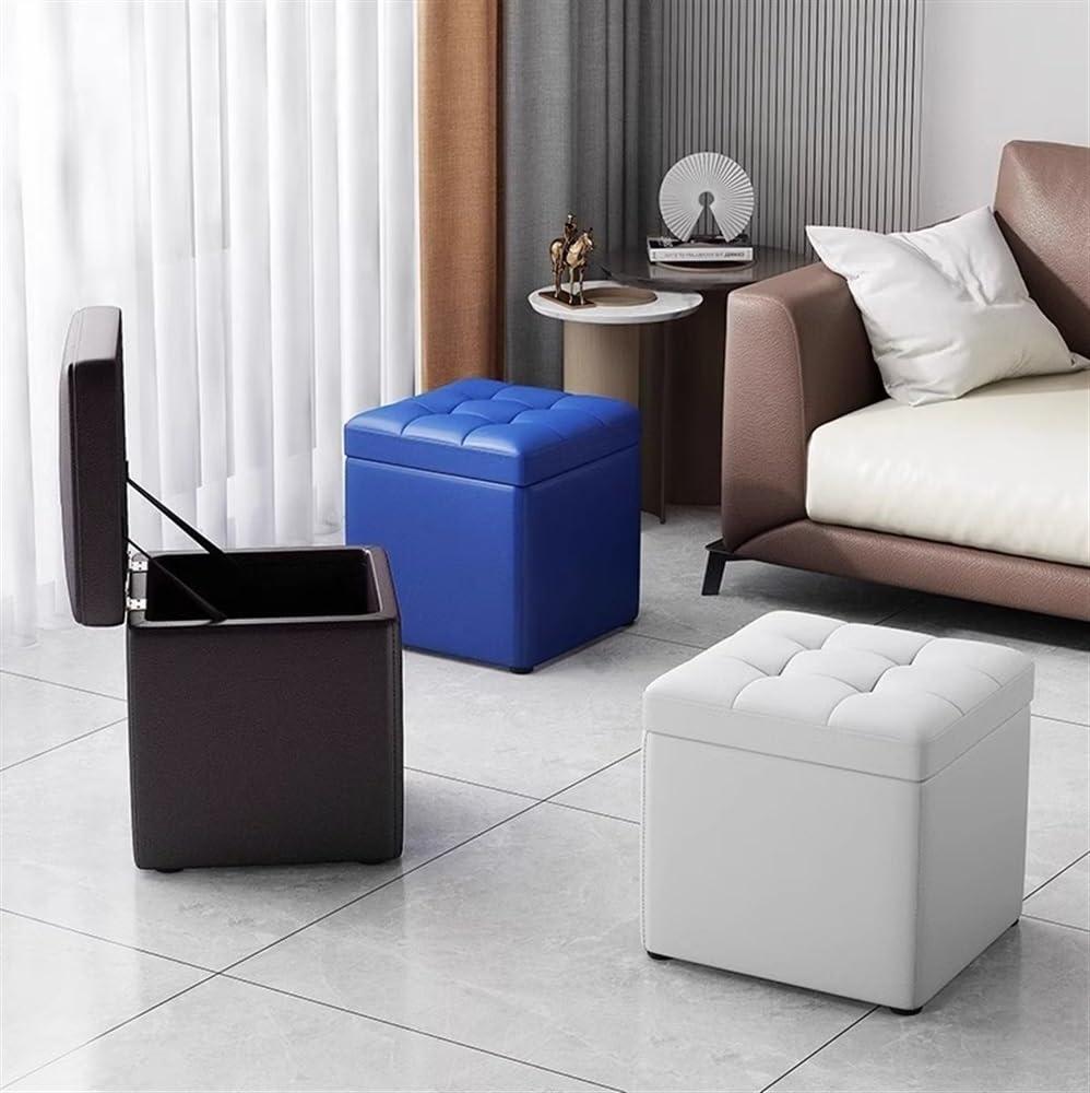 SHGCLKD SHGCLKD Foot Stool, Cube Storage Stool, Bedroom Foot Stool with Storage Function, Leather Storage Stool with High Elastic Cushion(White)