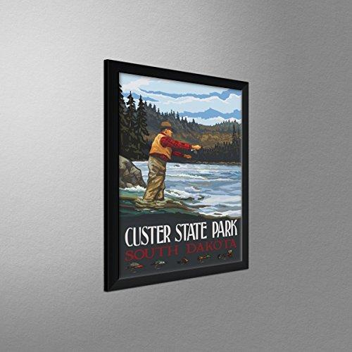 Northwest Art Mall Custer State Park South Dakota Fly Fisherman Stream Hills Professionally Framed Art Print from Travel Artwork by Artist Paul A. Lanquist Framed Art Size: 20\" x 26\"