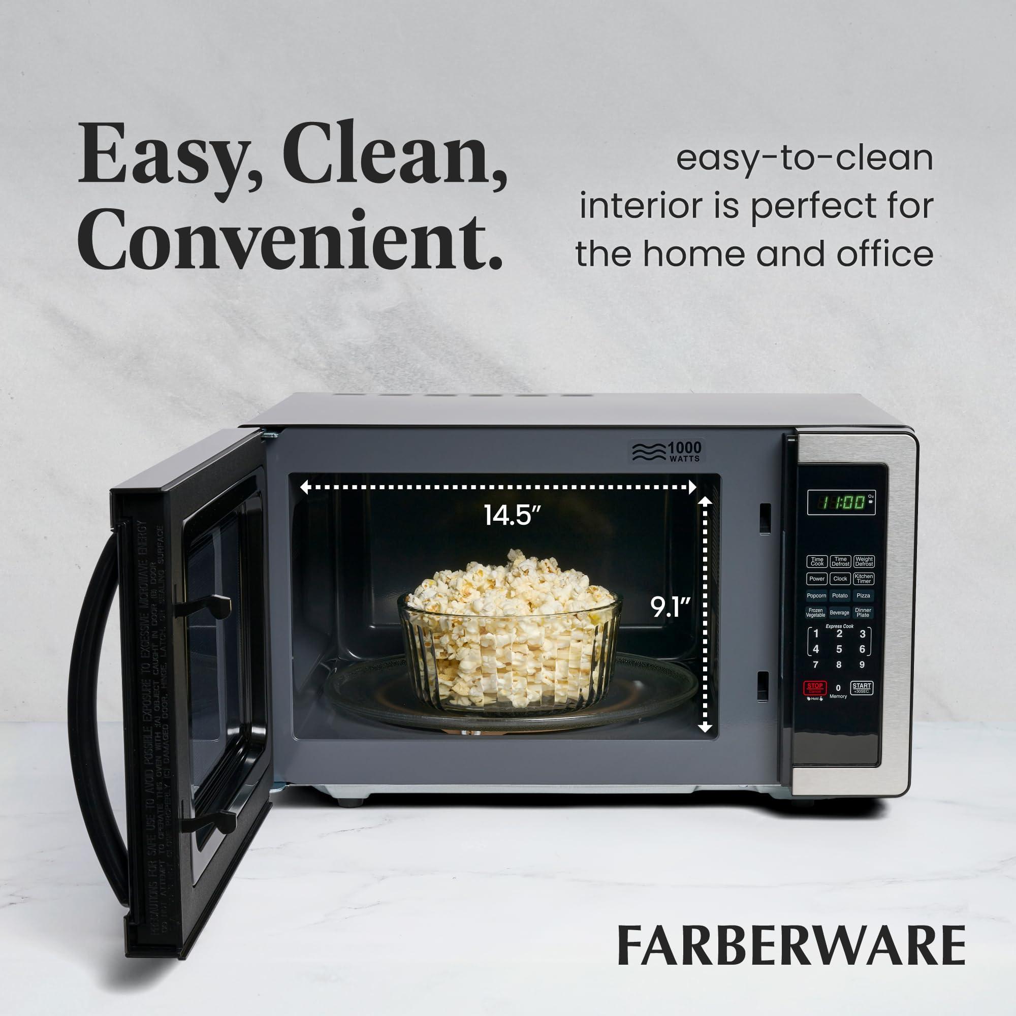 Farberware Farberware Countertop Microwave 1000 Watts, 1.1 cu ft - Microwave Oven With LED Lighting and Child Lock - Perfect for Apartments and Dorms - Easy Clean Stainless Steel