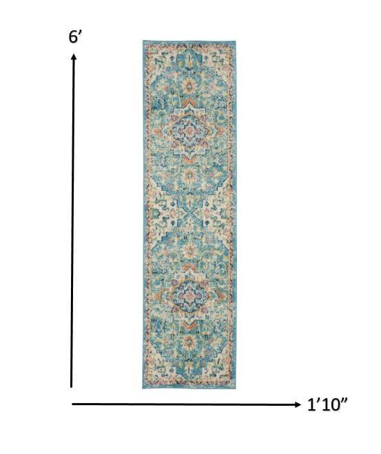 HomeRoots HomeRoots 6\' Blue and Ivory Dhurrie Runner Rug